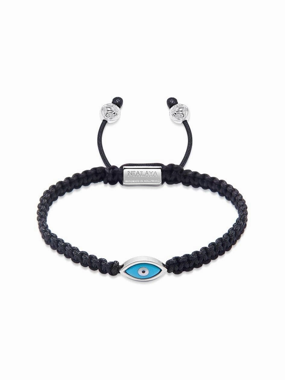 Men's Black String Bracelet with Silver Evil Eye