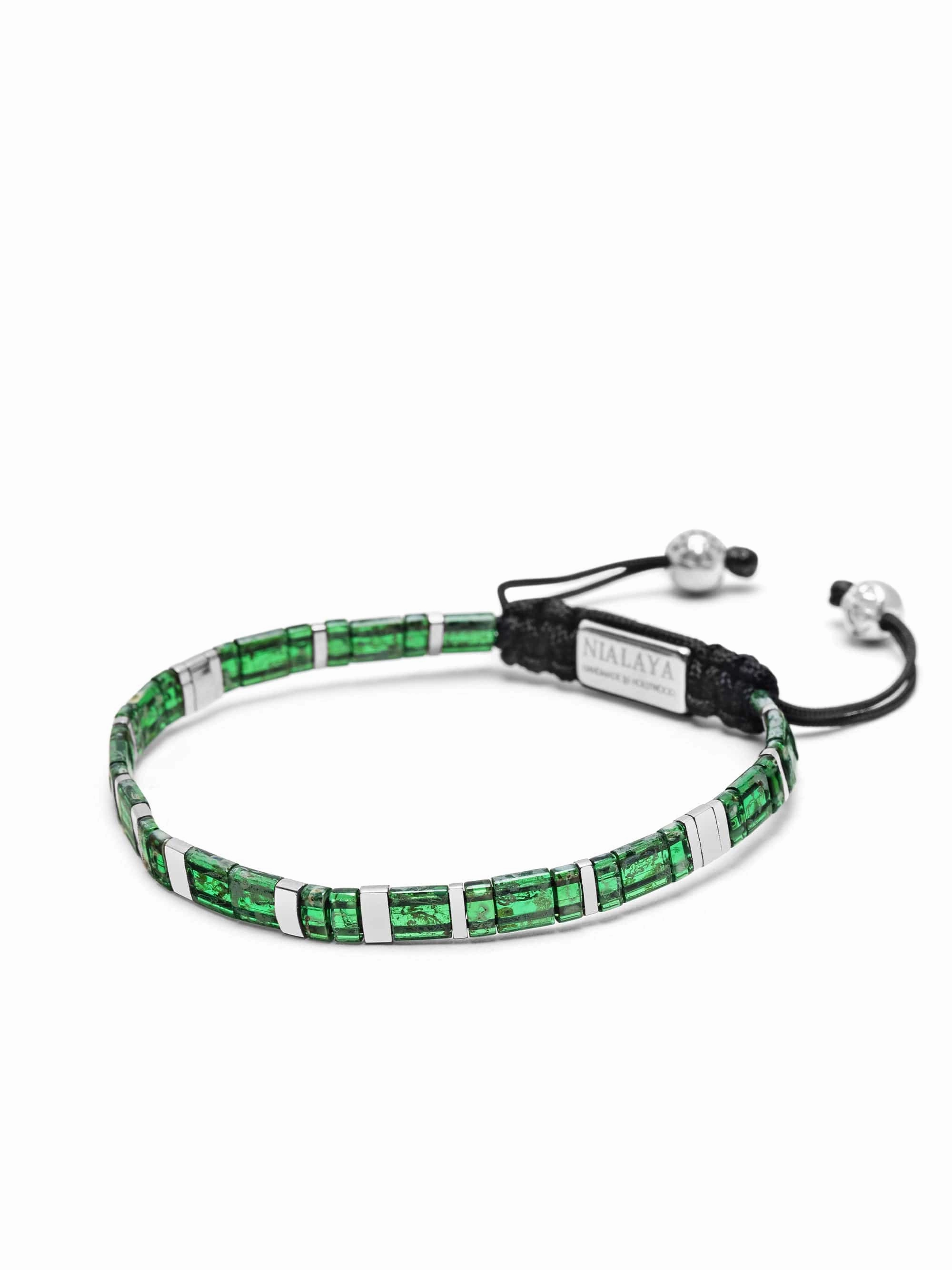 Men's Bracelet with Marbled Green and Silver Miyuki Tila Beads