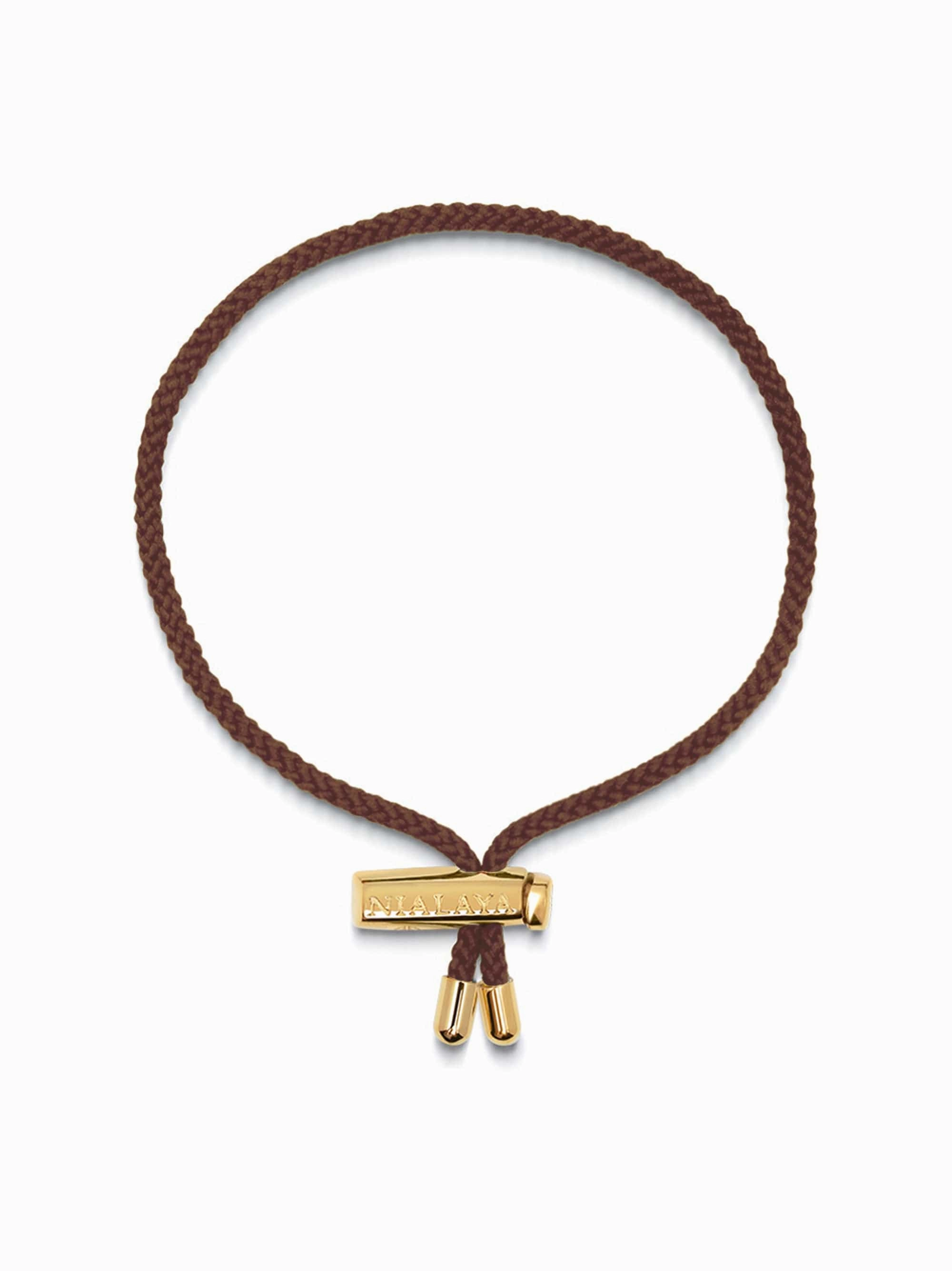 Men's Brown String Bracelet with Adjustable Gold Lock
