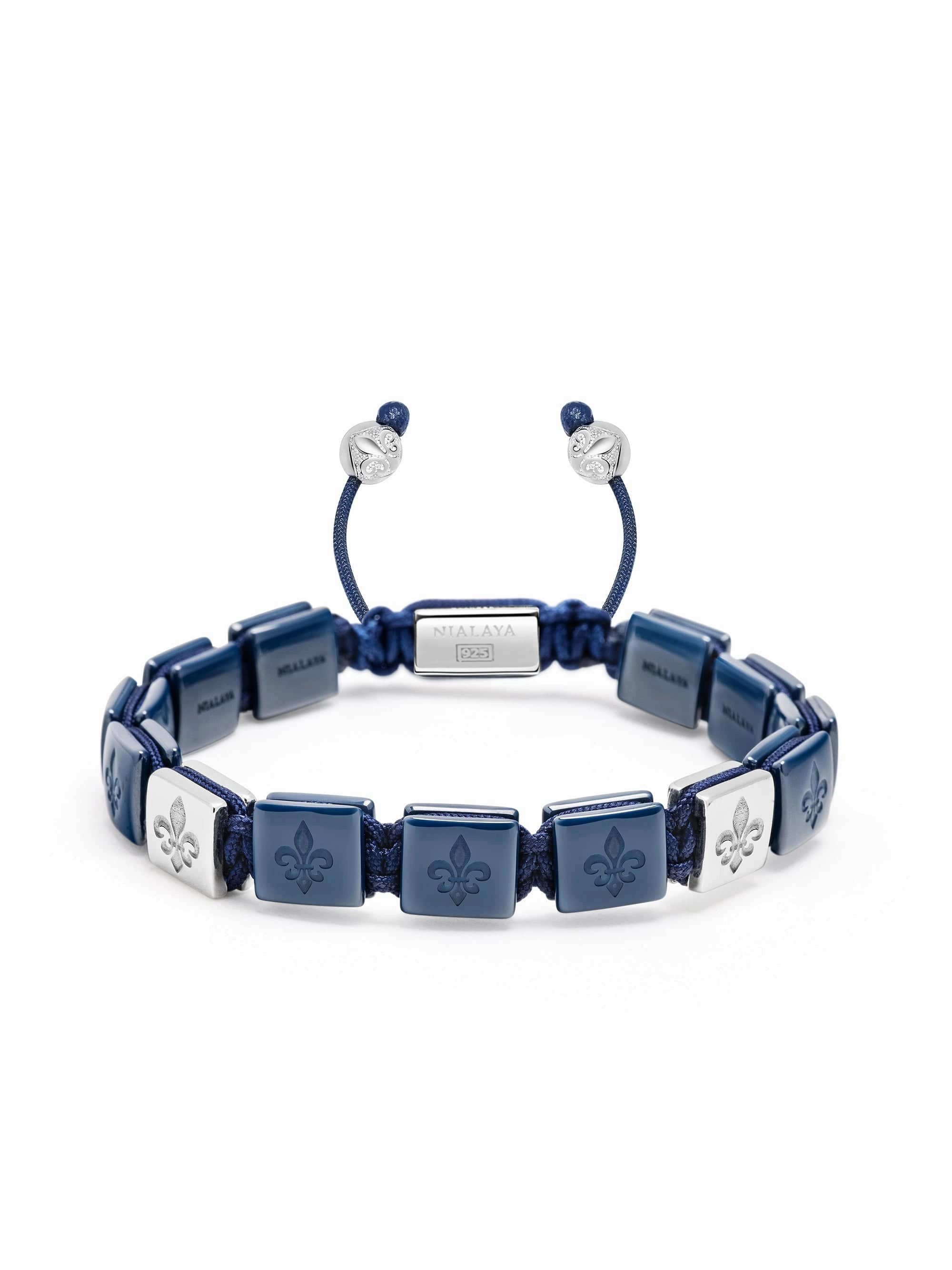 Men's Ceramic Flatbead Bracelet in Blue and Sterling Silver