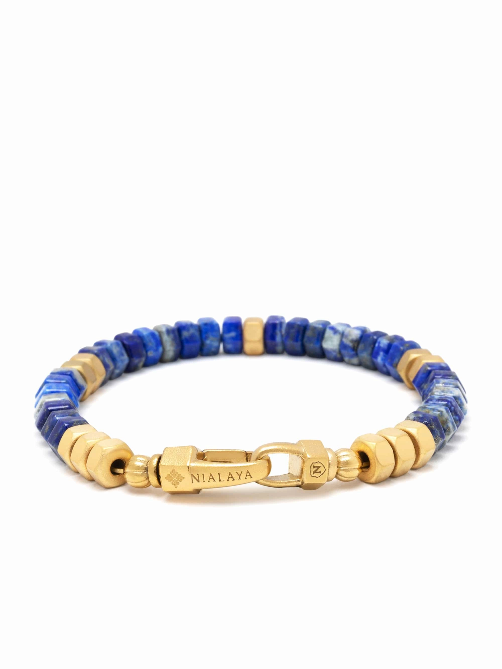 Men's Hexagon Beaded Bracelet with Blue Lapis and Gold