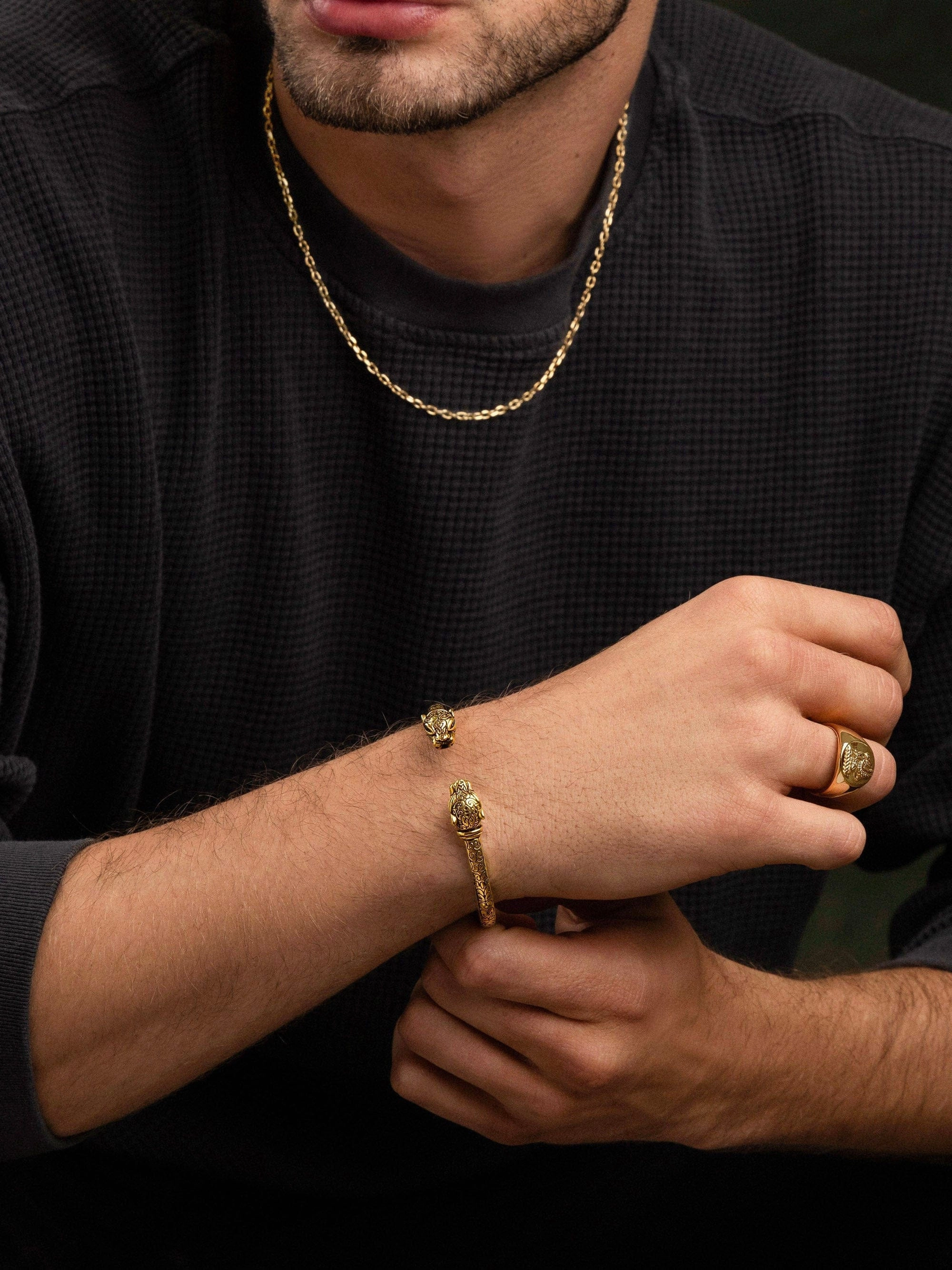 Men's Panther Bangle in Gold