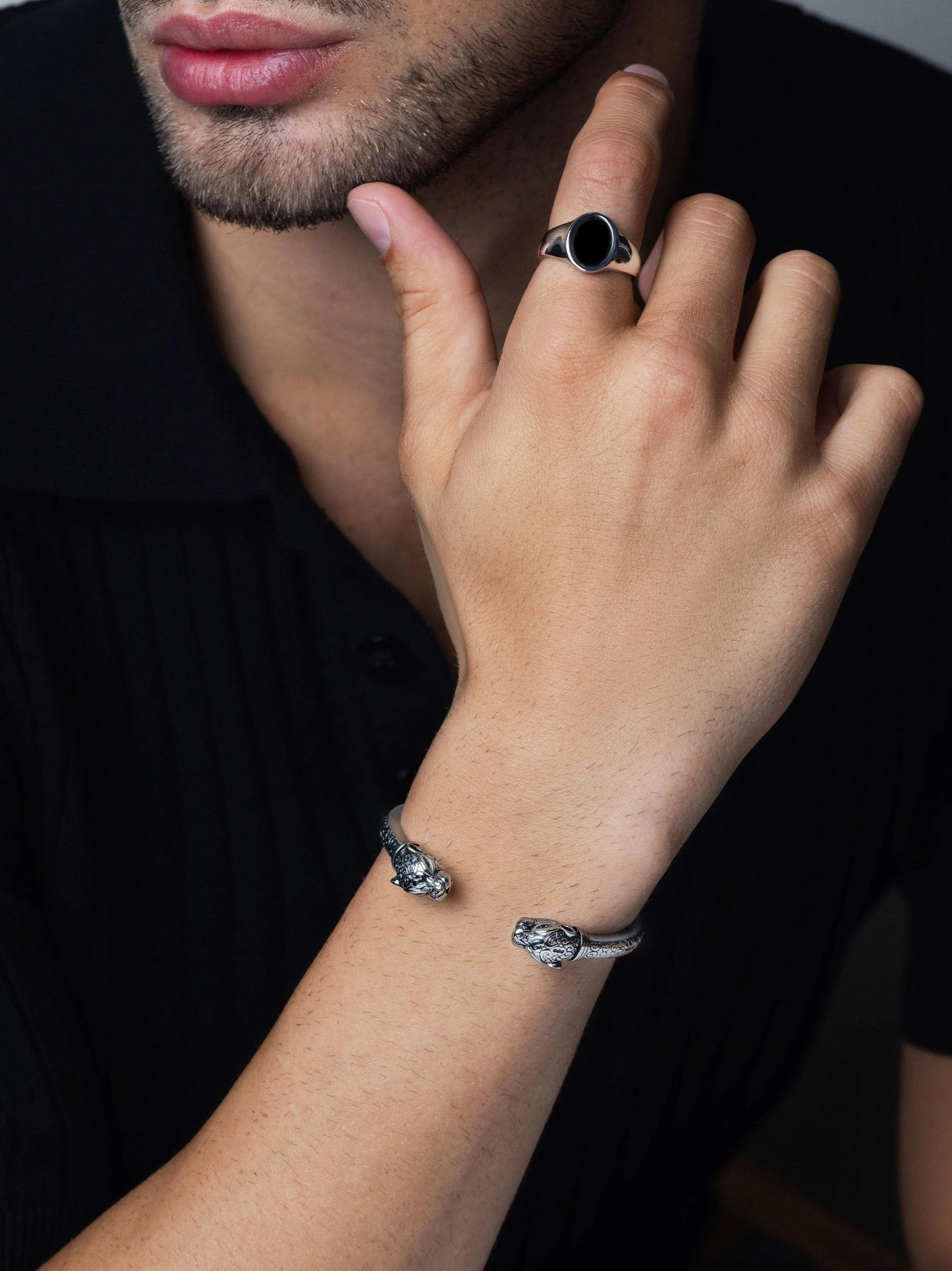 Men's Panther Bangle in Silver