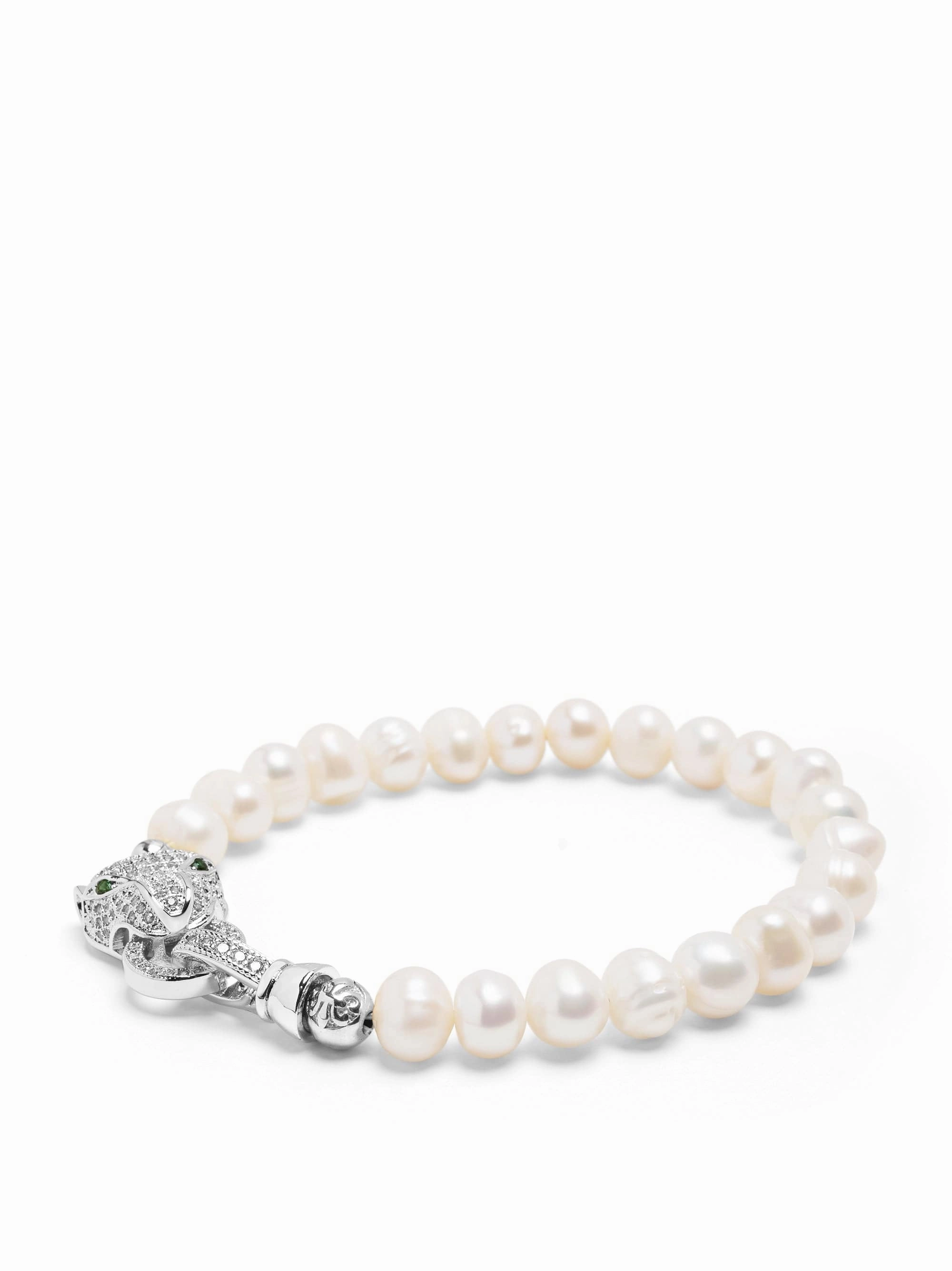 Men's Pearl Bracelet with Silver Panther