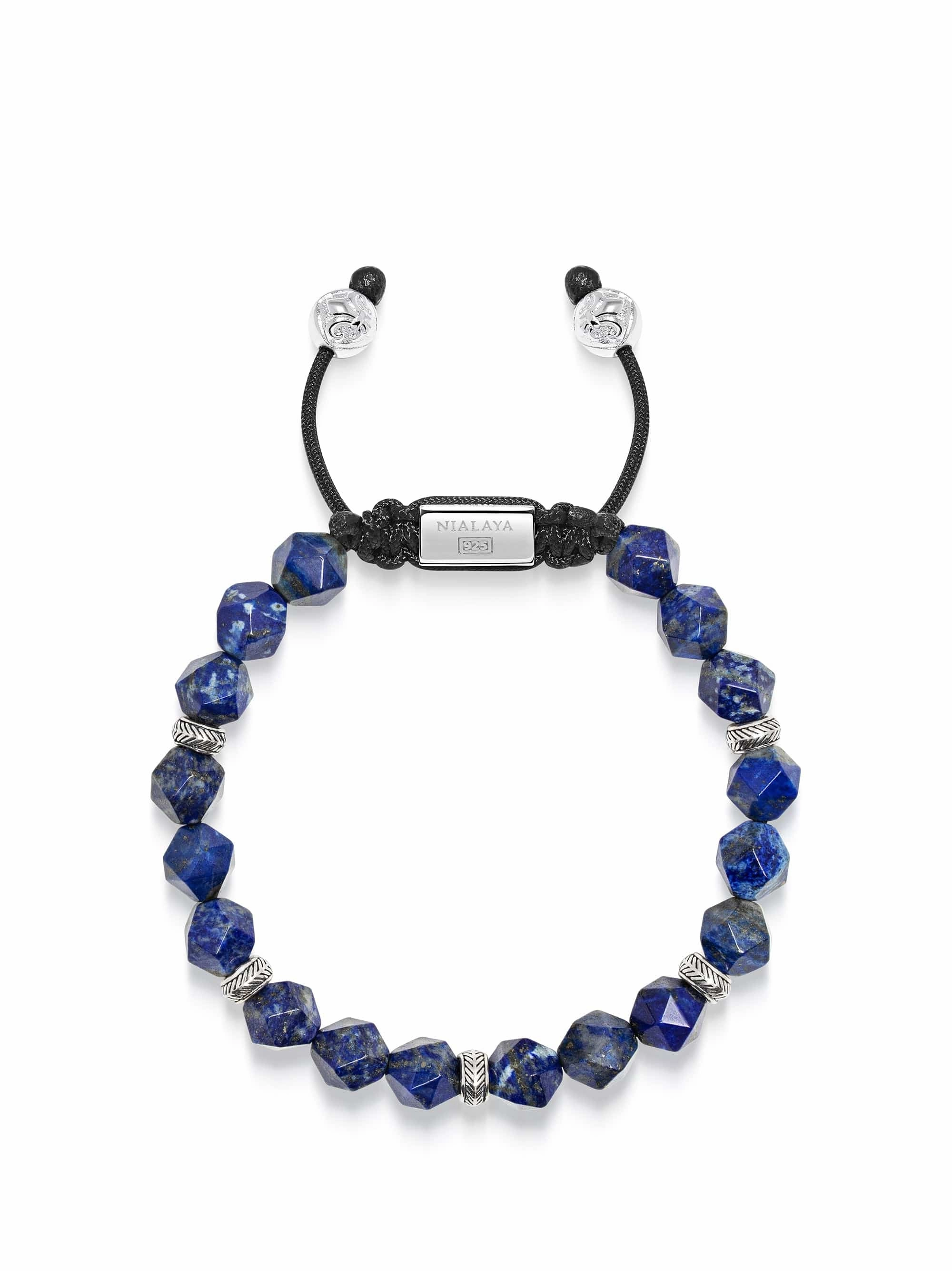 Men's Sterling Silver Faceted Beaded Bracelet with Lapis Lazuli
