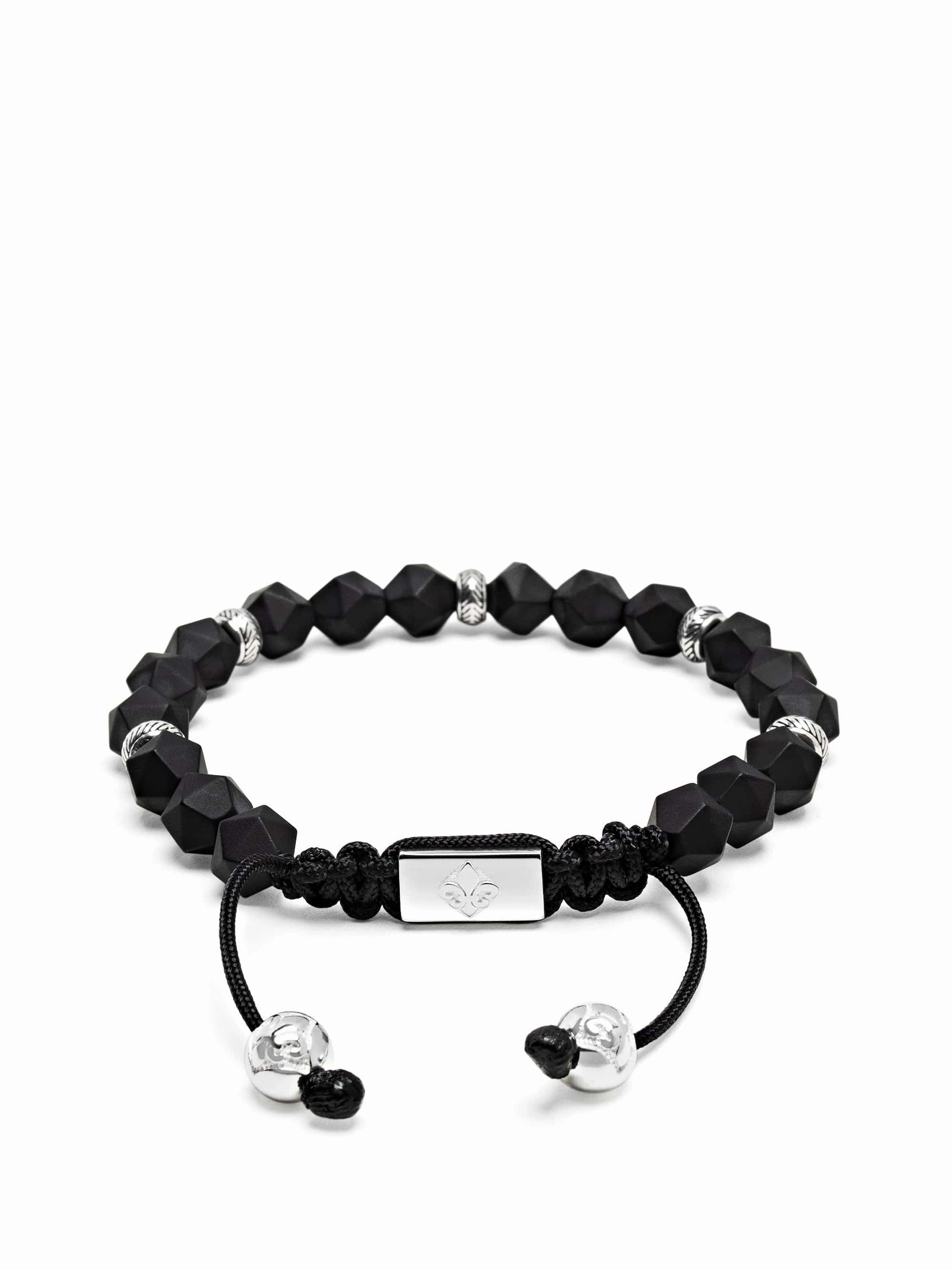 Men's Sterling Silver Faceted Beaded Bracelet with Matte Black Onyx
