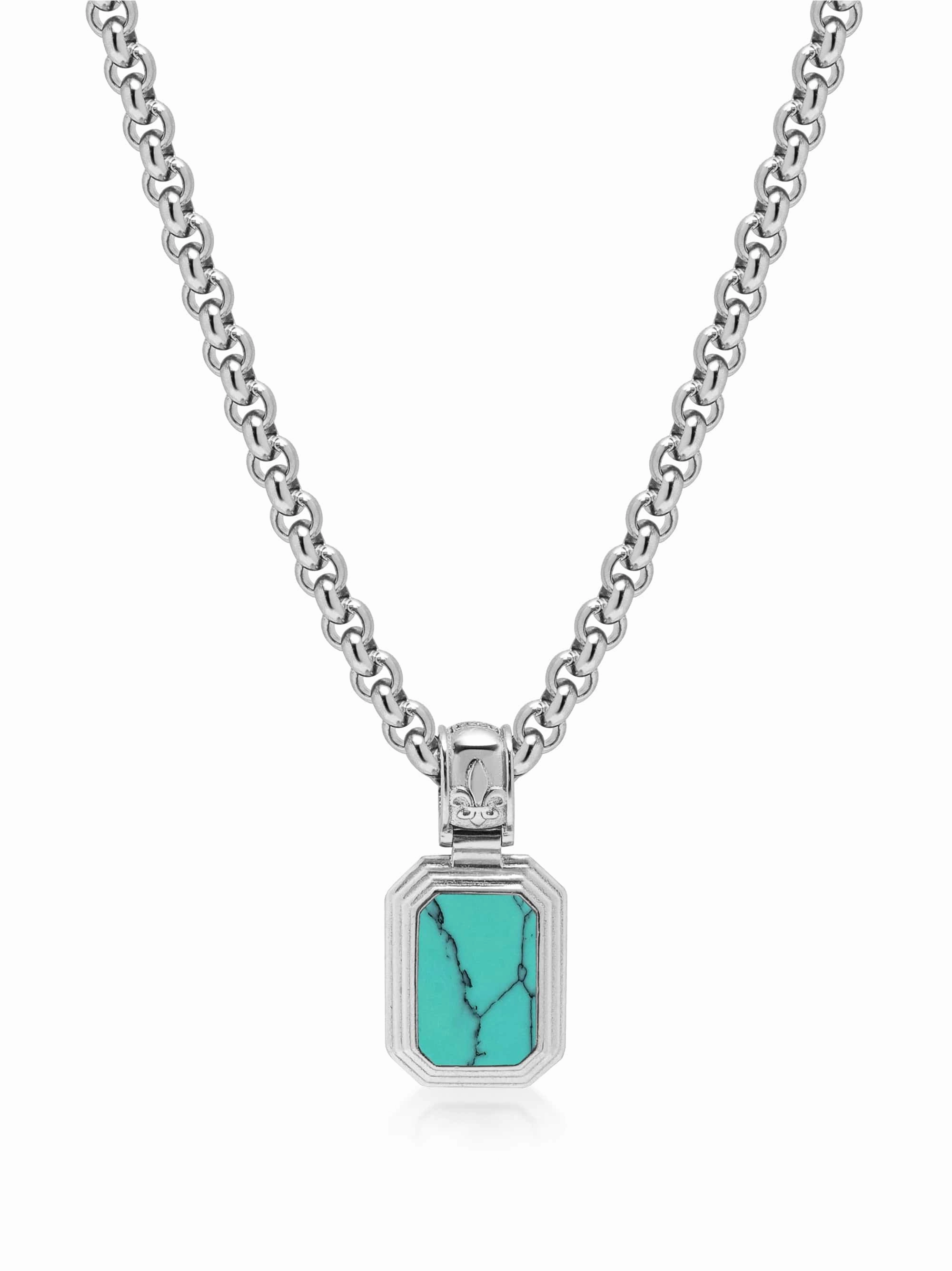 Men's Sterling Silver Necklace with Two-in-One Turquoise & Black Onyx Pendant