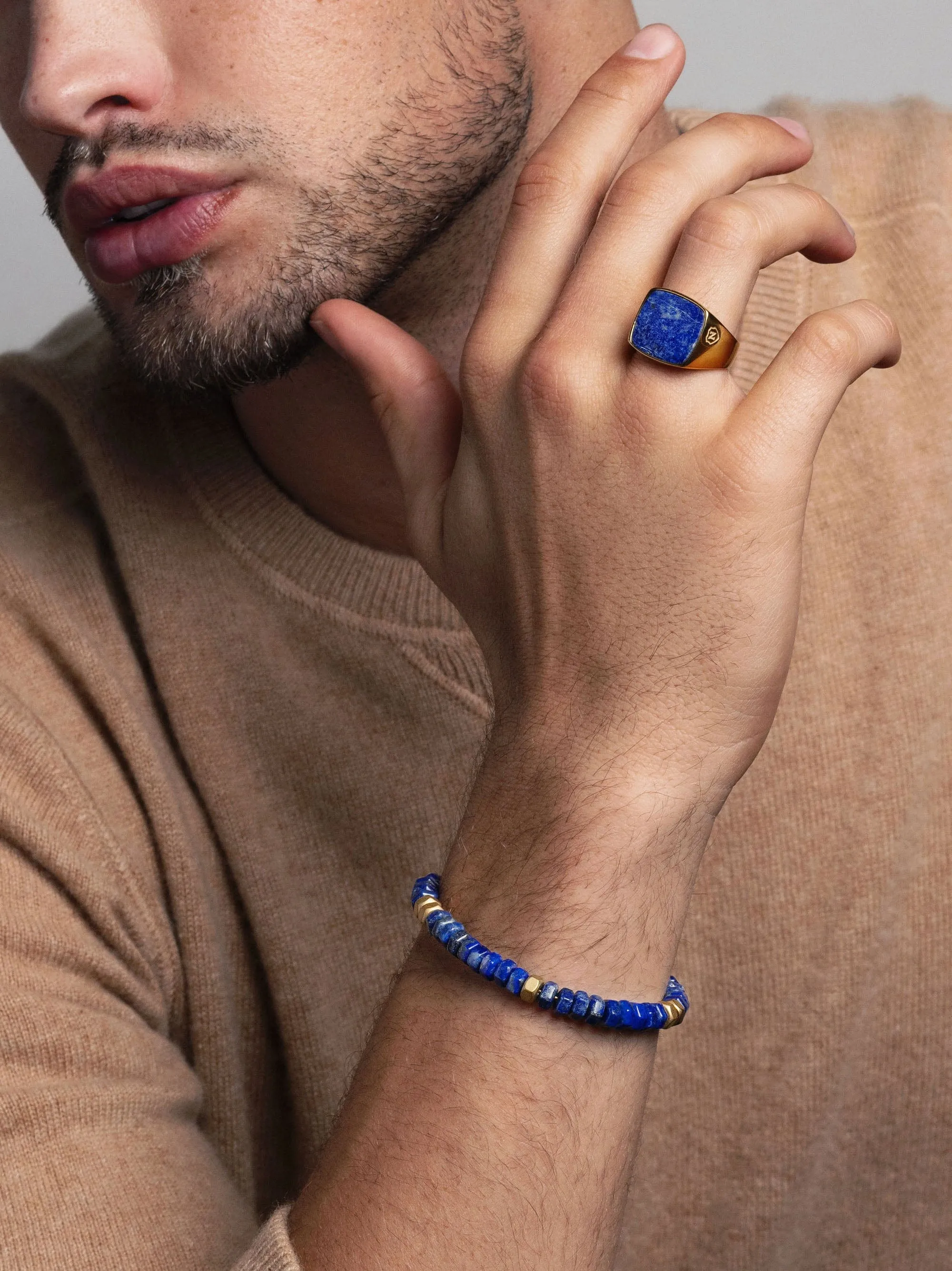 Men's Gold Signet Ring with Blue Lapis
