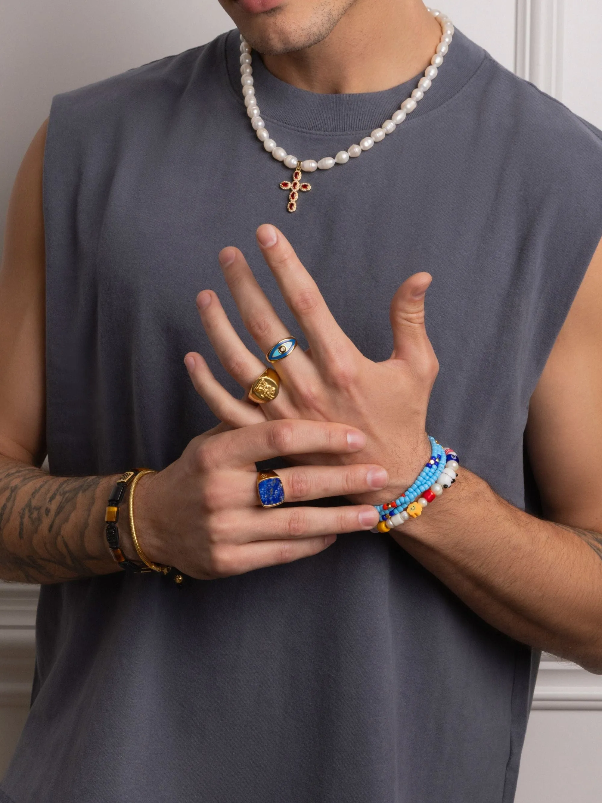 Men's Gold Signet Ring with Blue Lapis