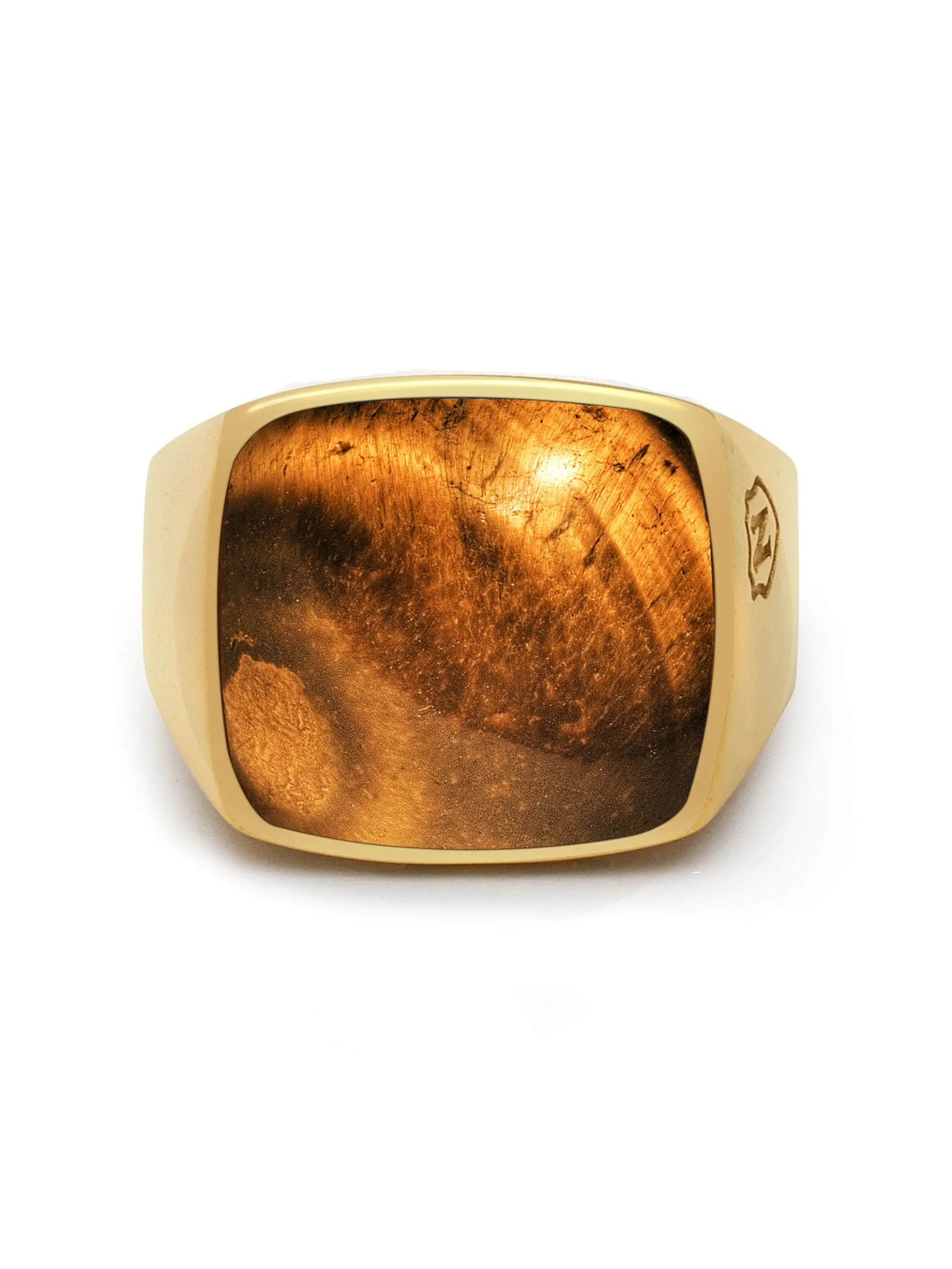 Men's Gold Signet Ring with Brown Tiger Eye