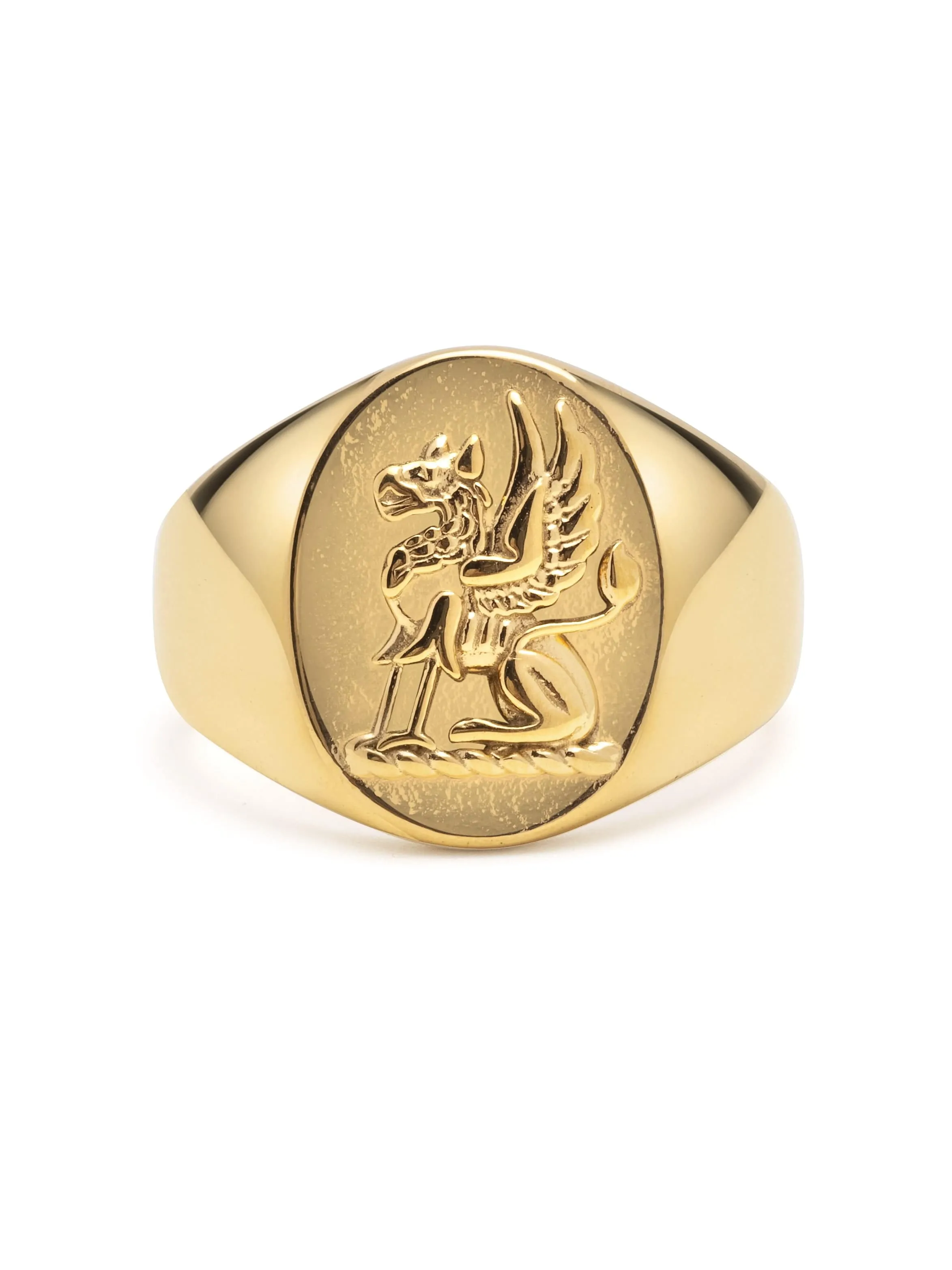 Men's Stainless Steel Lion Crest Ring with Gold Plating