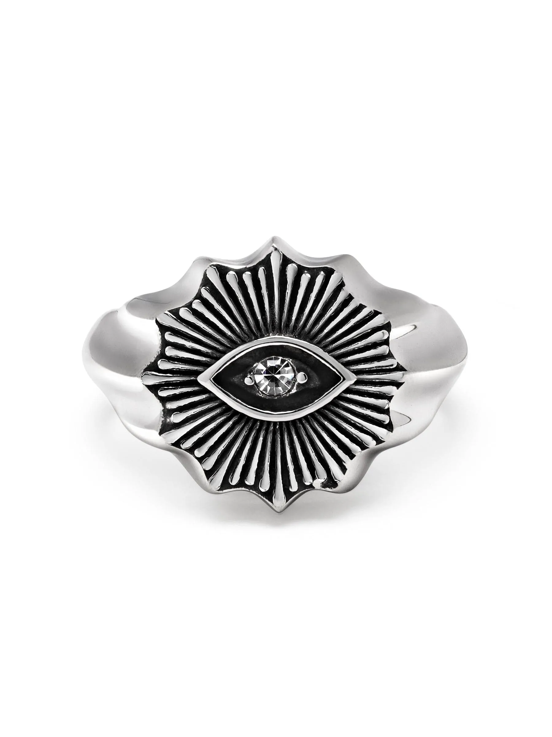 Men's Vintage Evil Eye Ring with Clear Crystal