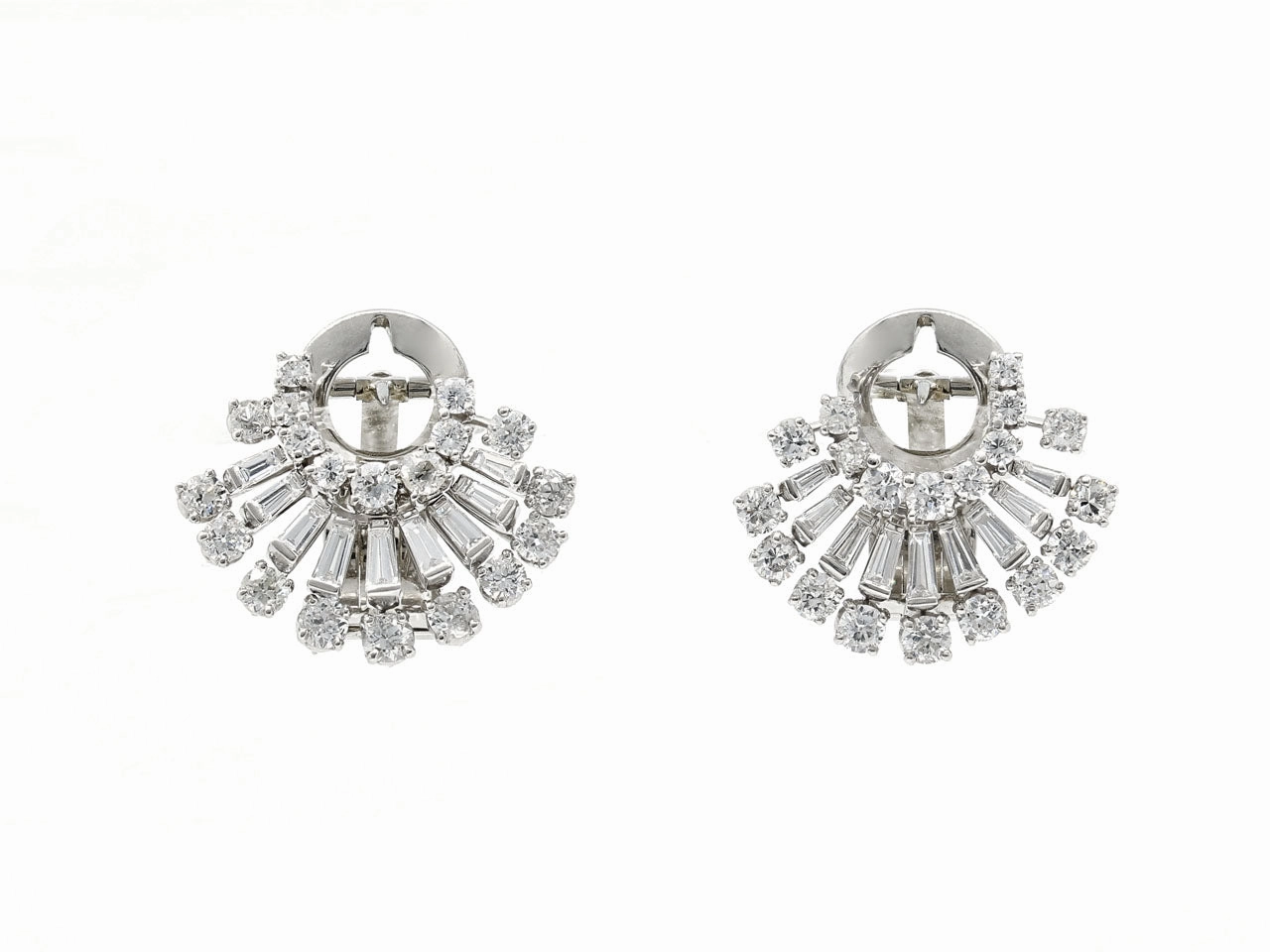 Mid-Century Diamond Fan Earrings in Platinum