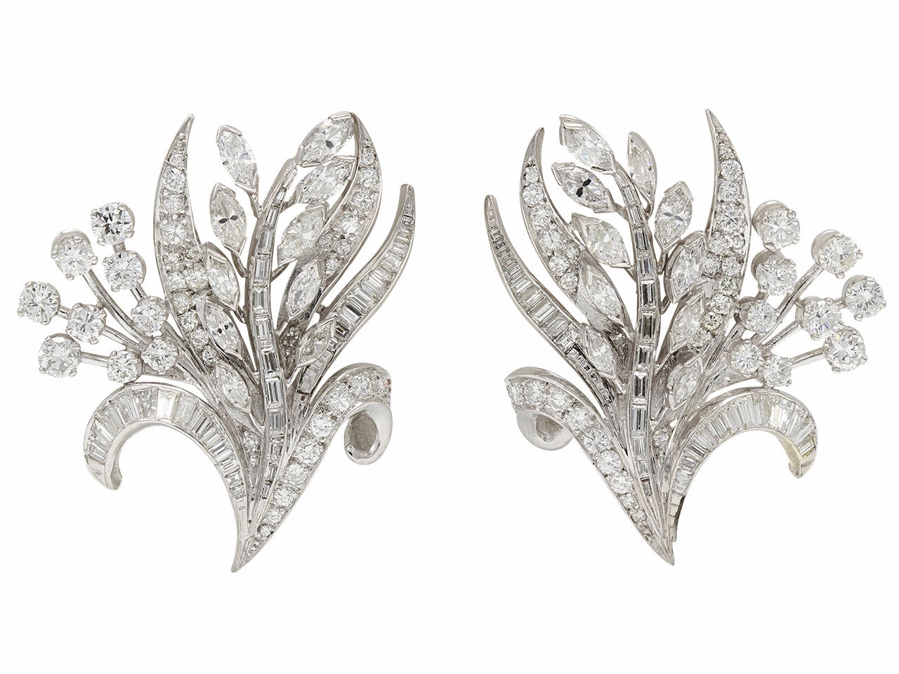 Mid-Century Diamond Flower Earrings in Platinum