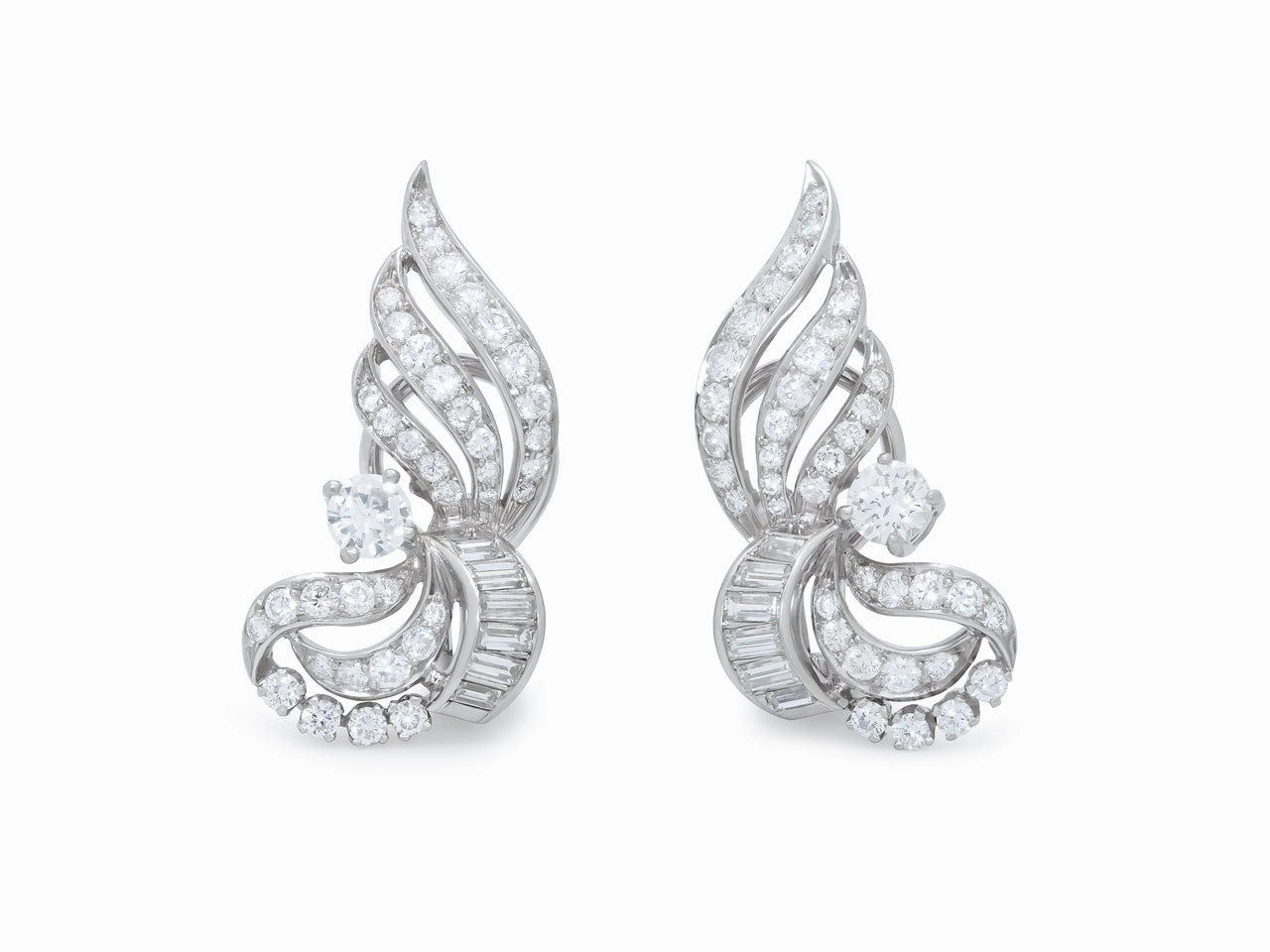 Mid-Century Diamond Spray Earrings in Platinum