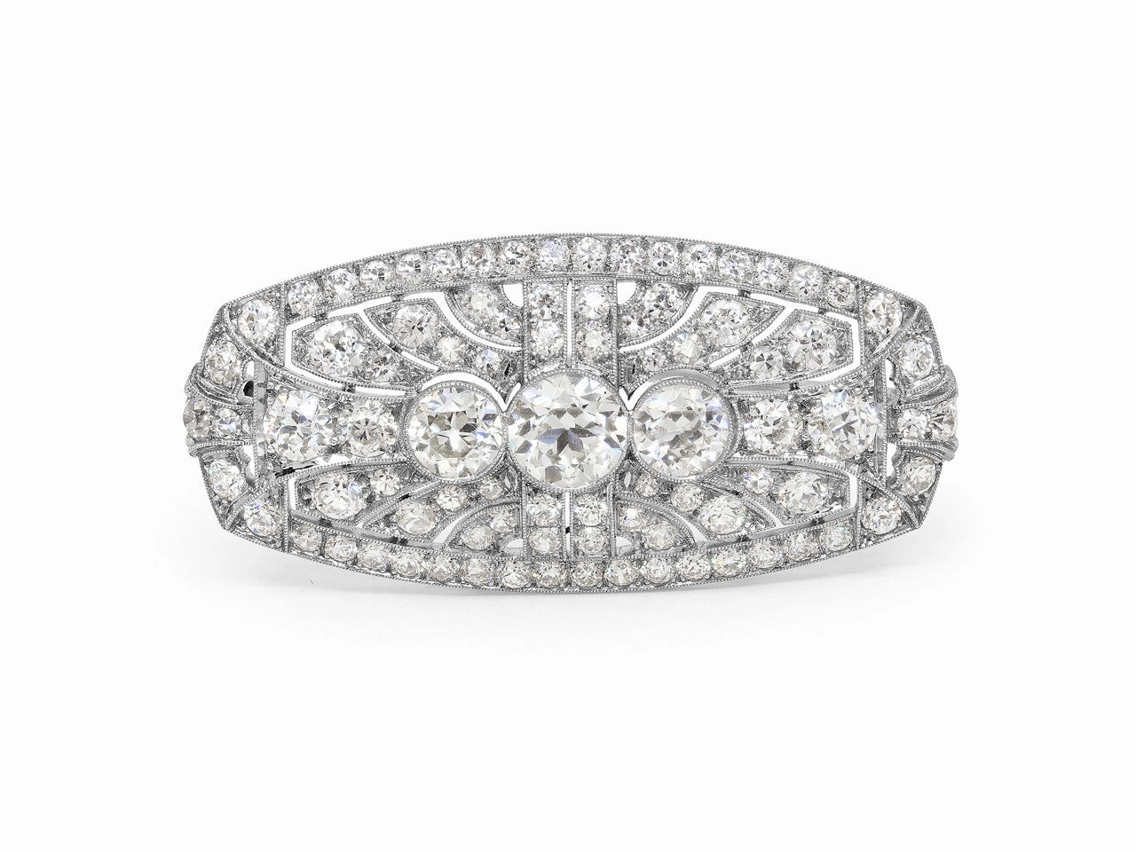Mid-Century Old European Cut Diamond Brooch in Platinum