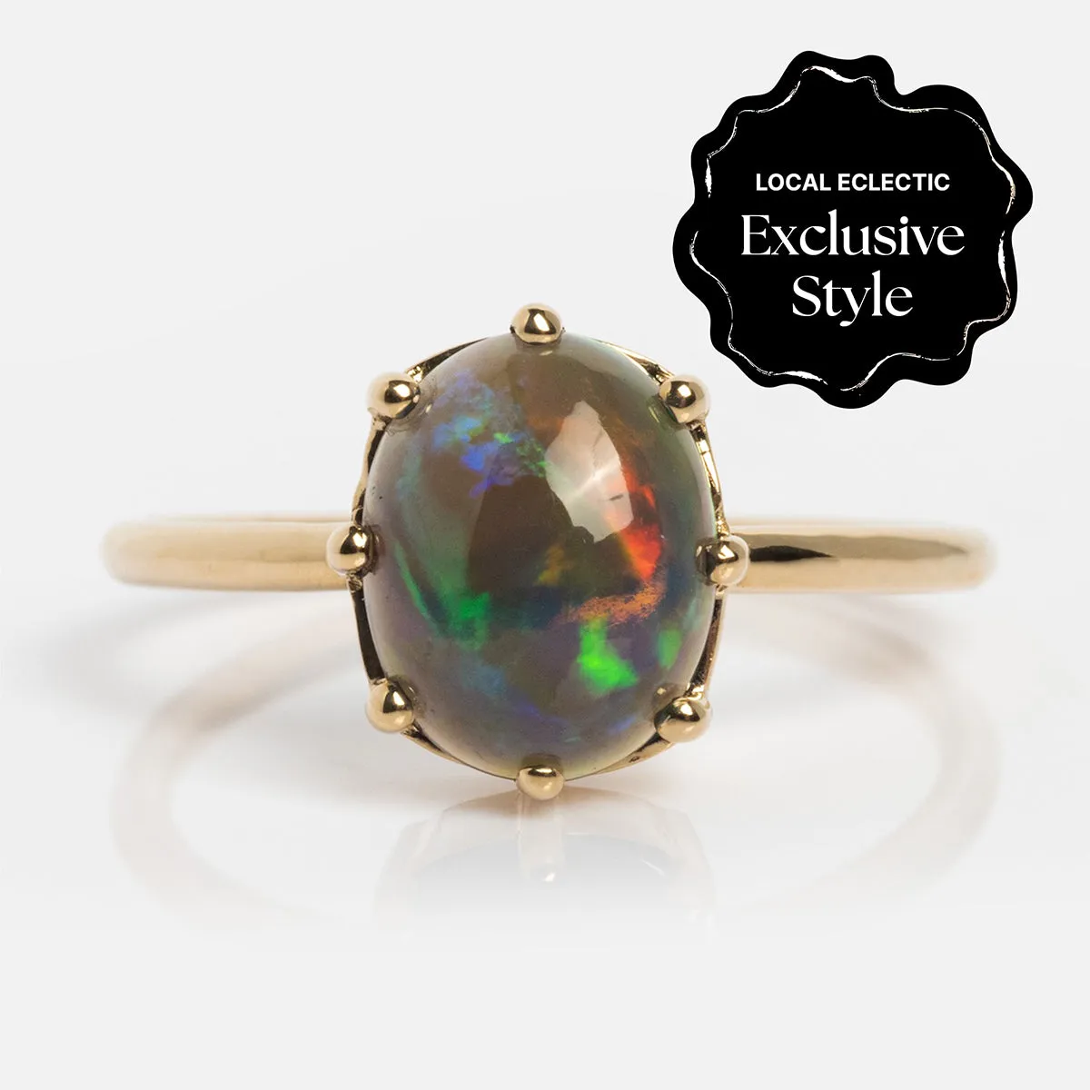 One of a Kind 14k Black Welo Opal Cushion Ring