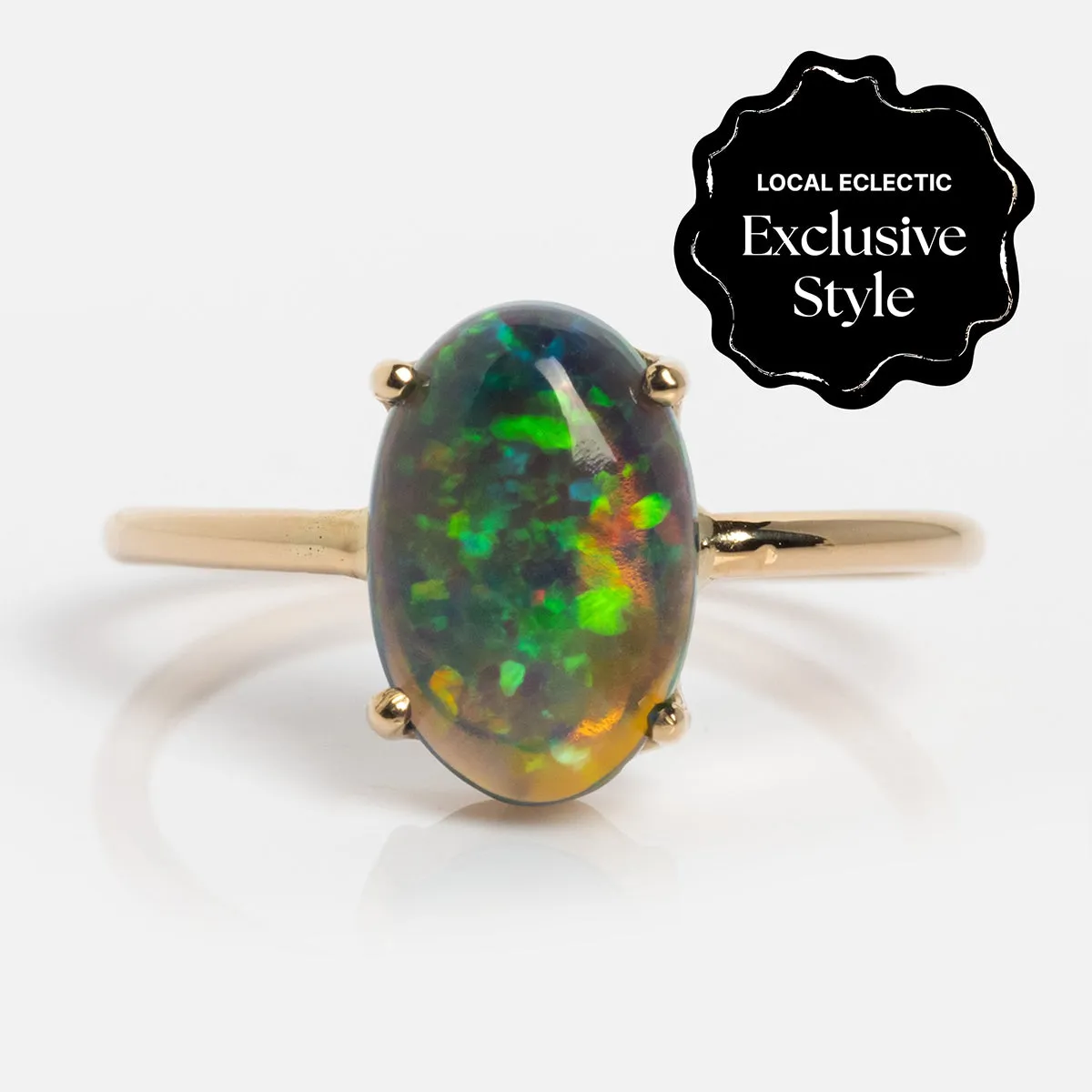 One of a Kind 14k Elongated Oval Black Welo Opal Ring