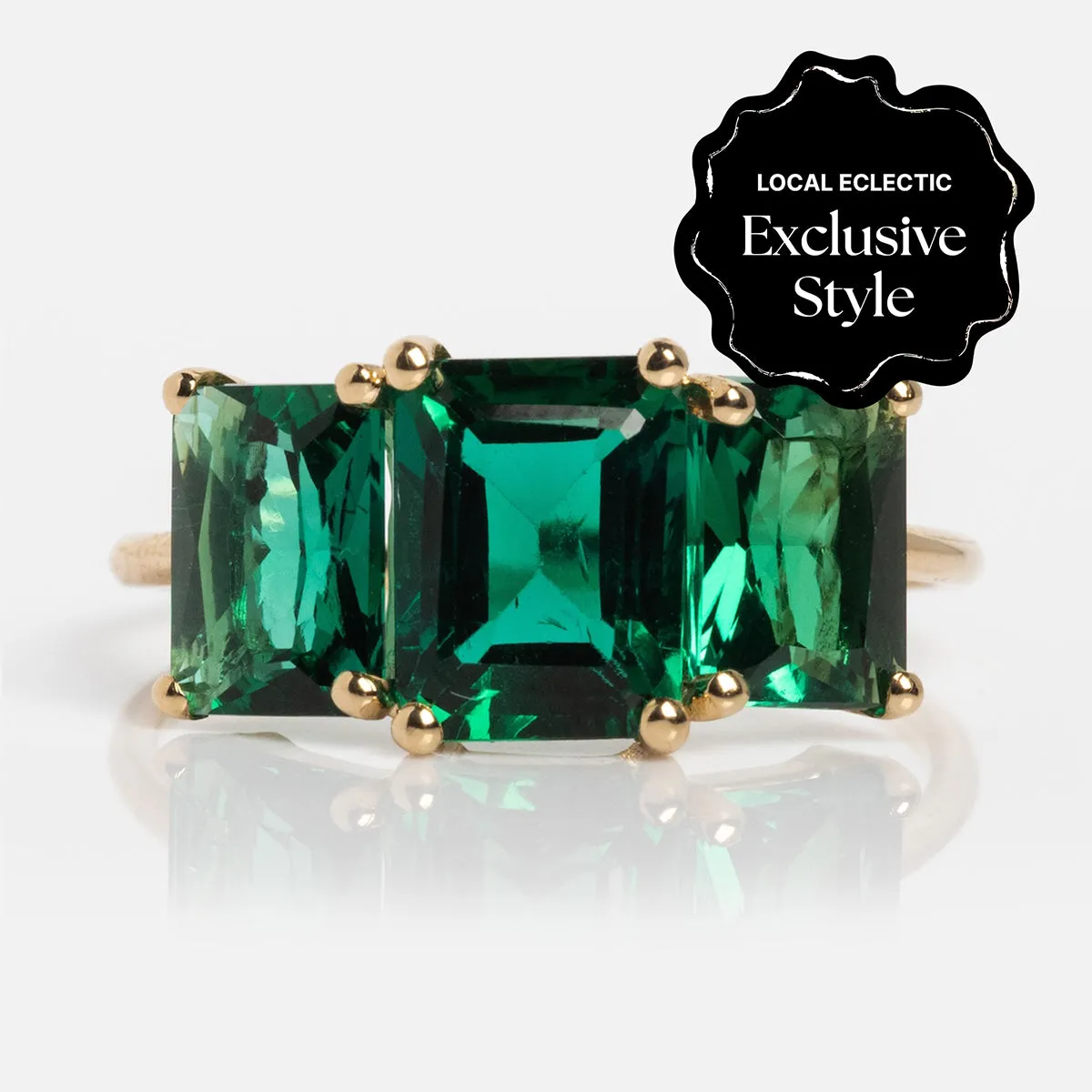 One of a Kind 14k Lab Emerald Trilogy Ring