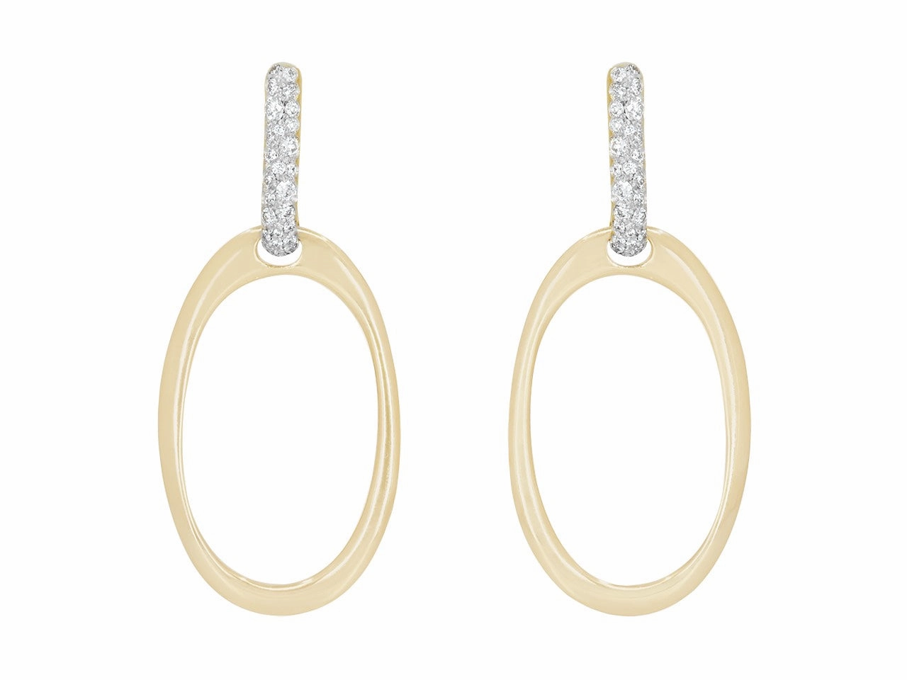 Oval Hoop Earrings with Diamond Tops in 18K Gold, by Beladora