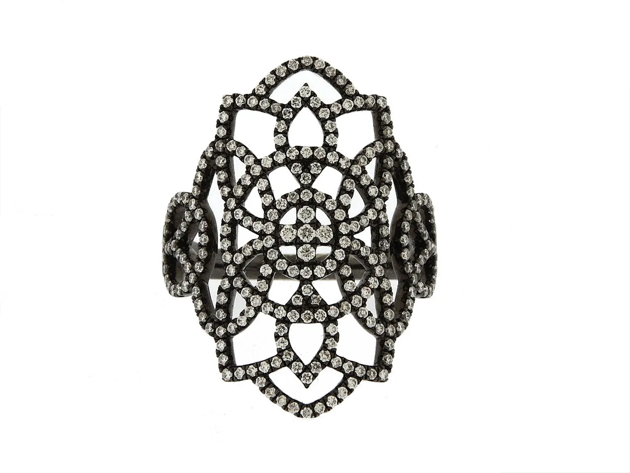 Pav Diamond Ring in 18K Blackened Gold