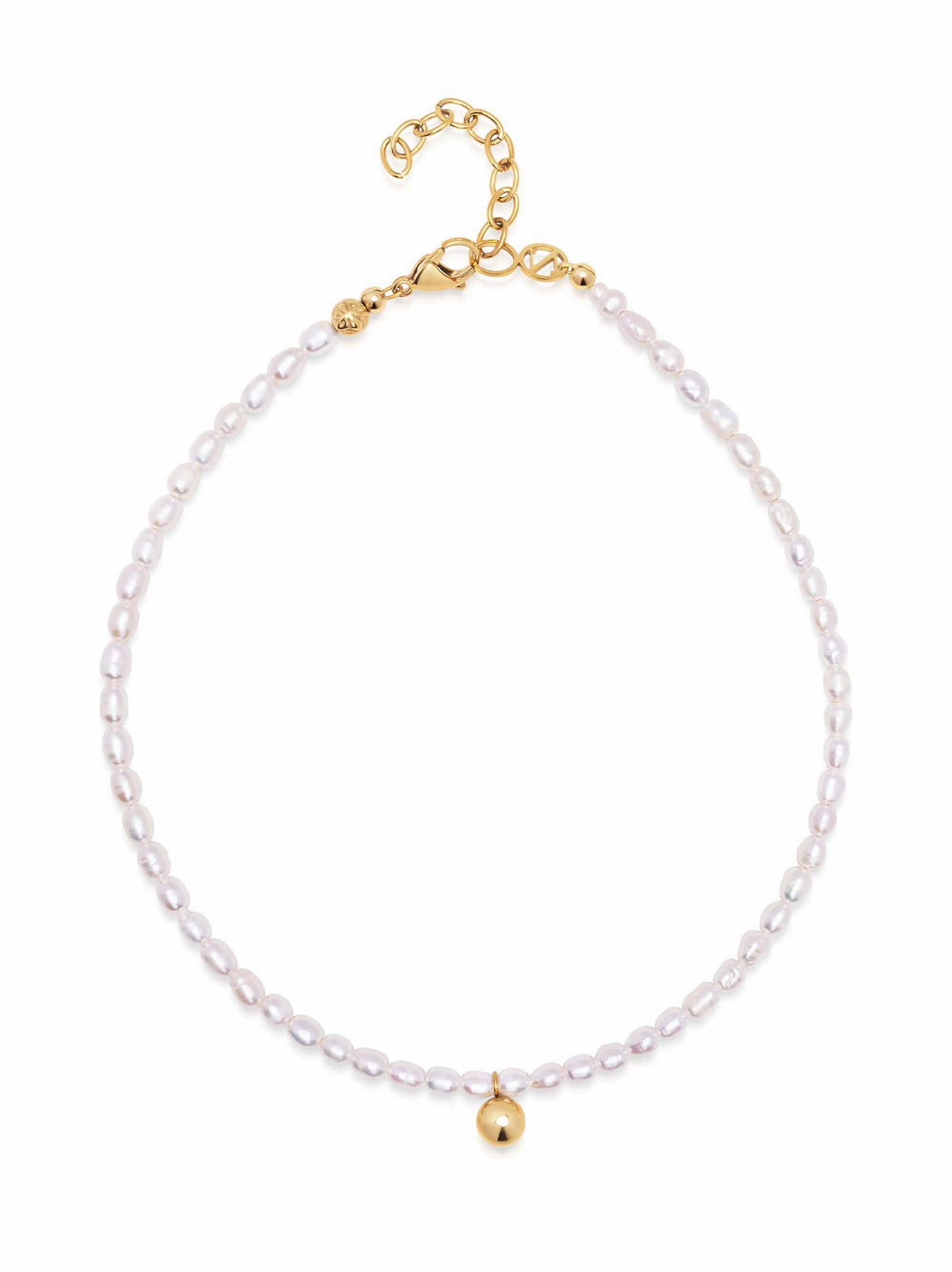 Pearl Choker with Gold Sphere Pendant