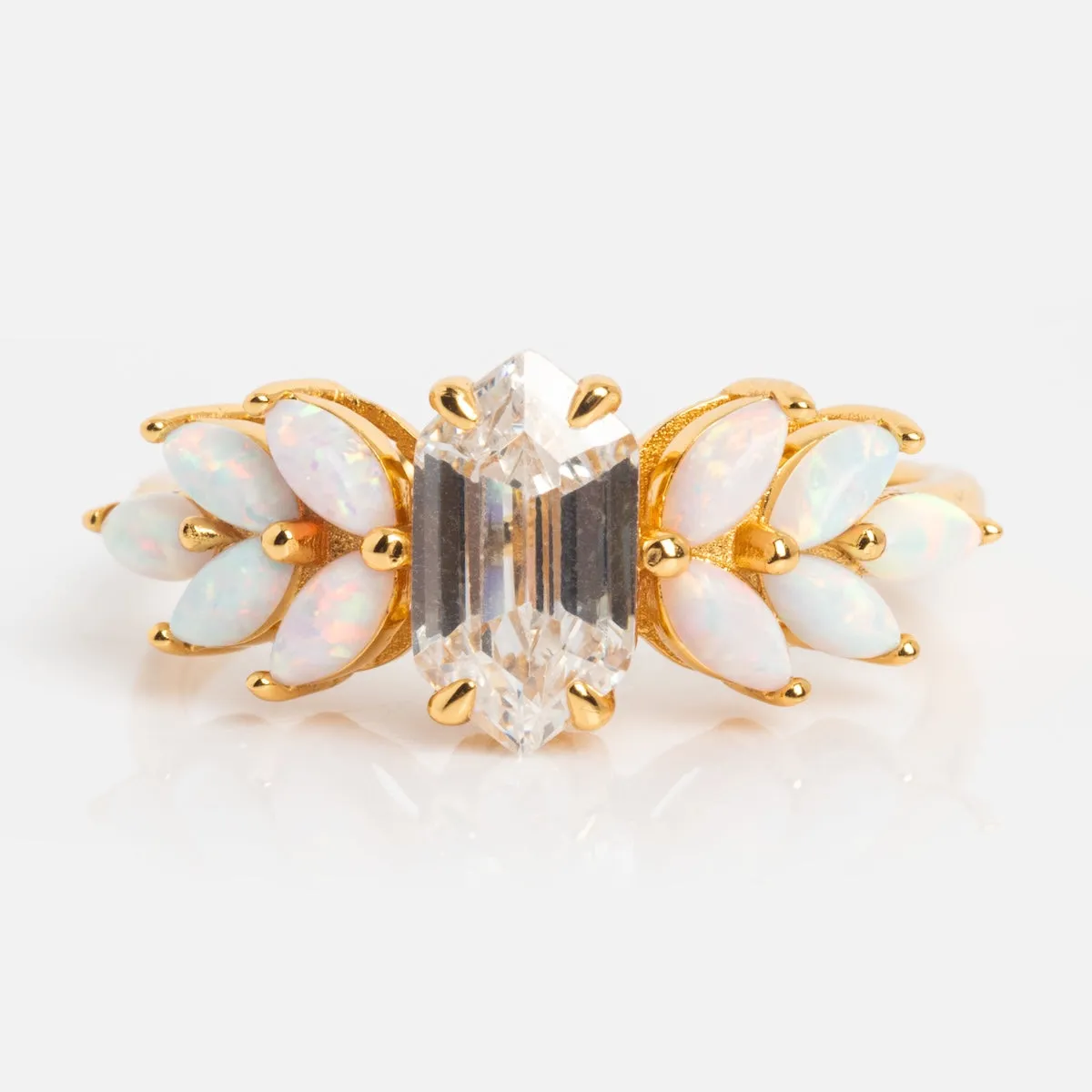 Pink Opal Ombre and Topaz Lotus Ring