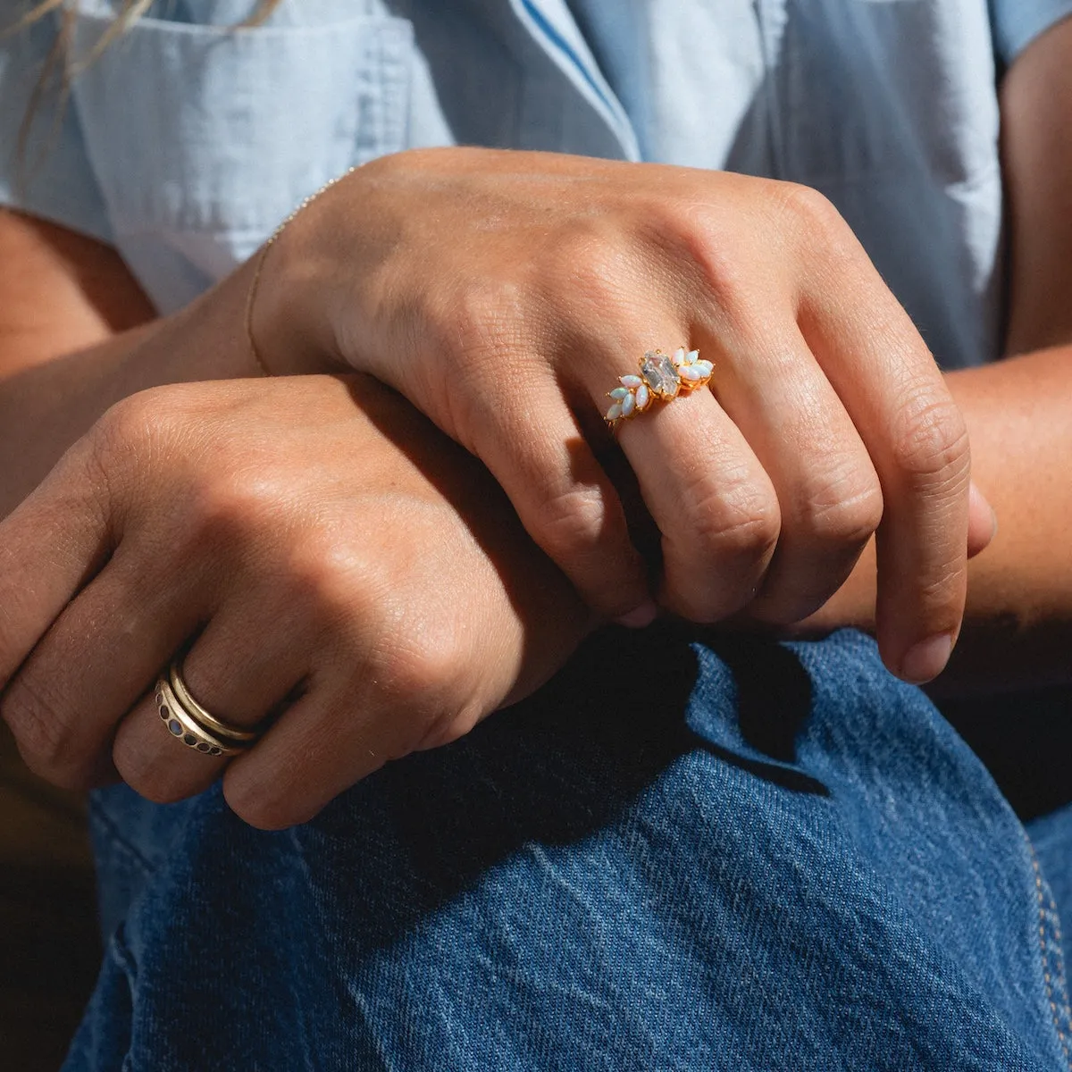 Pink Opal Ombre and Topaz Lotus Ring
