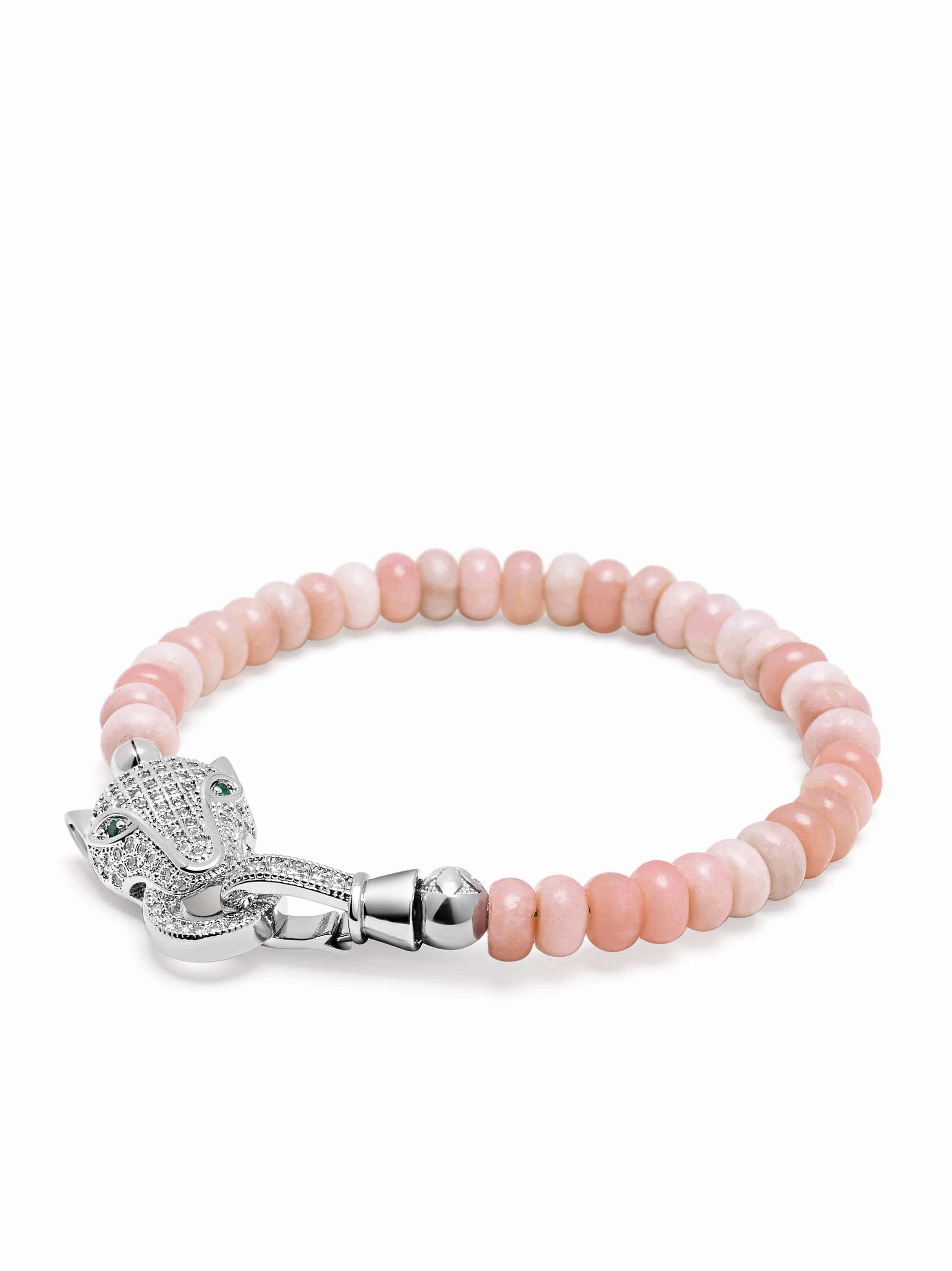 Pink Opal Bracelet with Panther Head