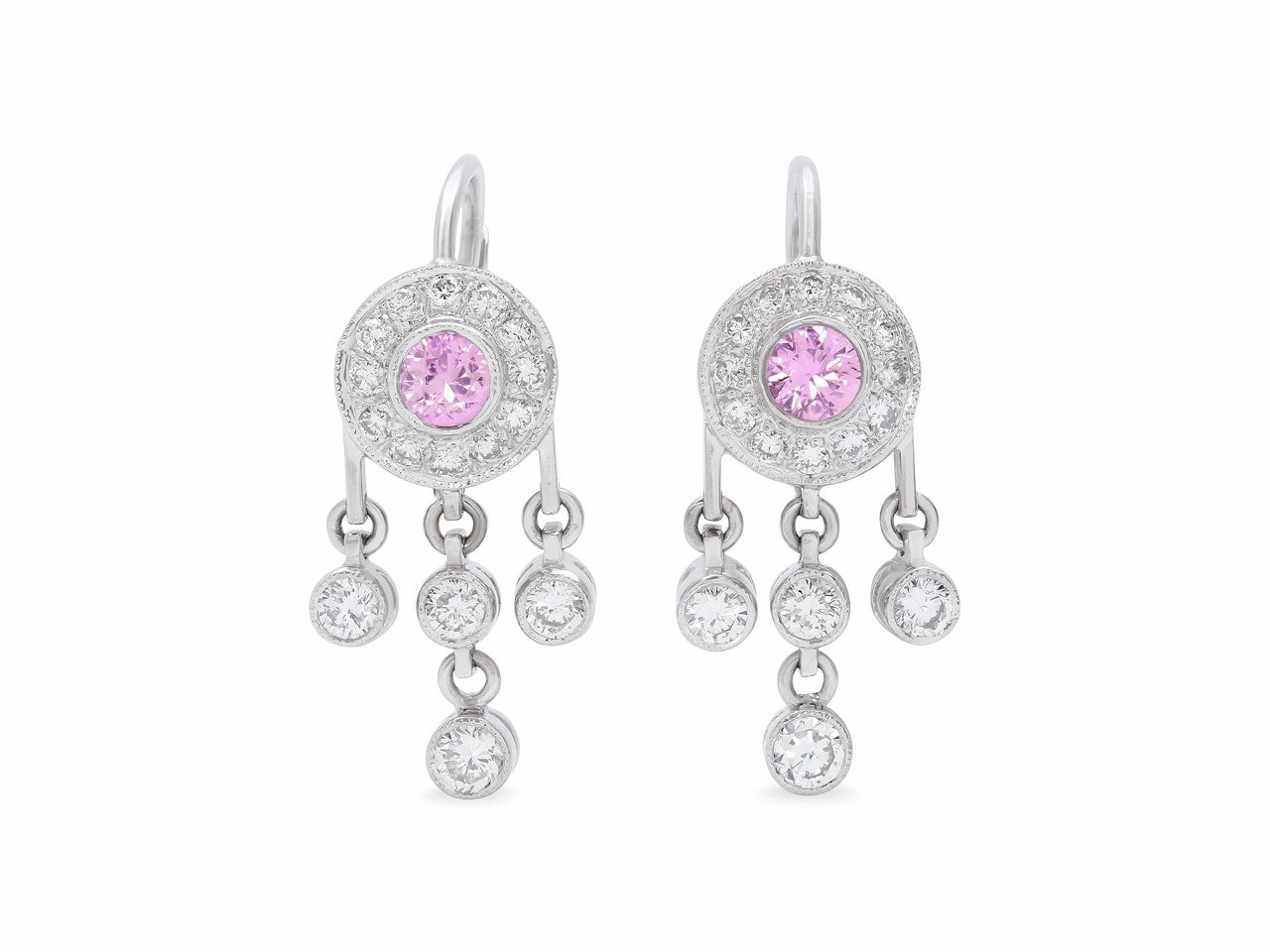 Pink Sapphire and Diamond Earrings in 18K White Gold