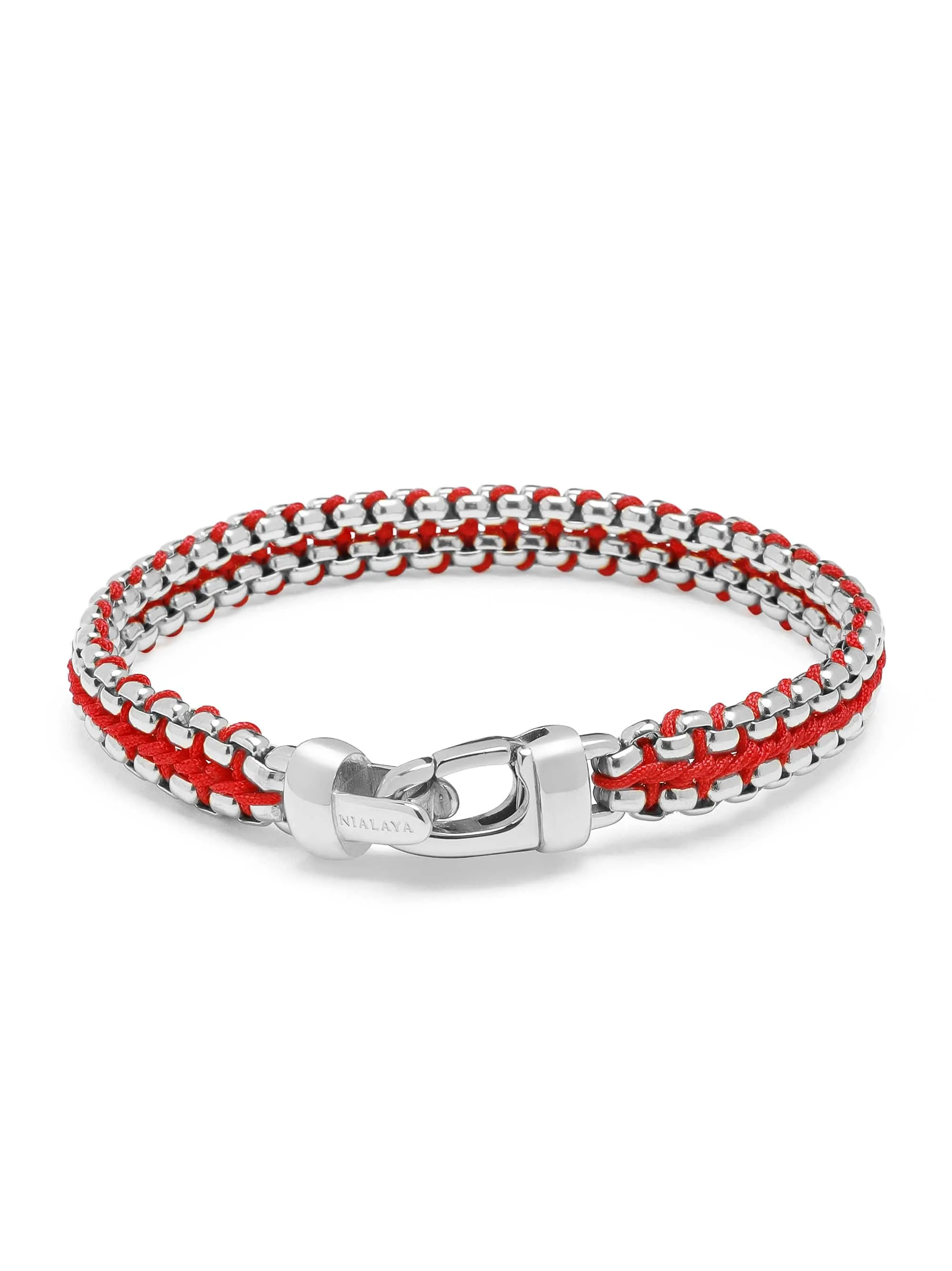 Red Woven Box Chain Bracelet in Silver