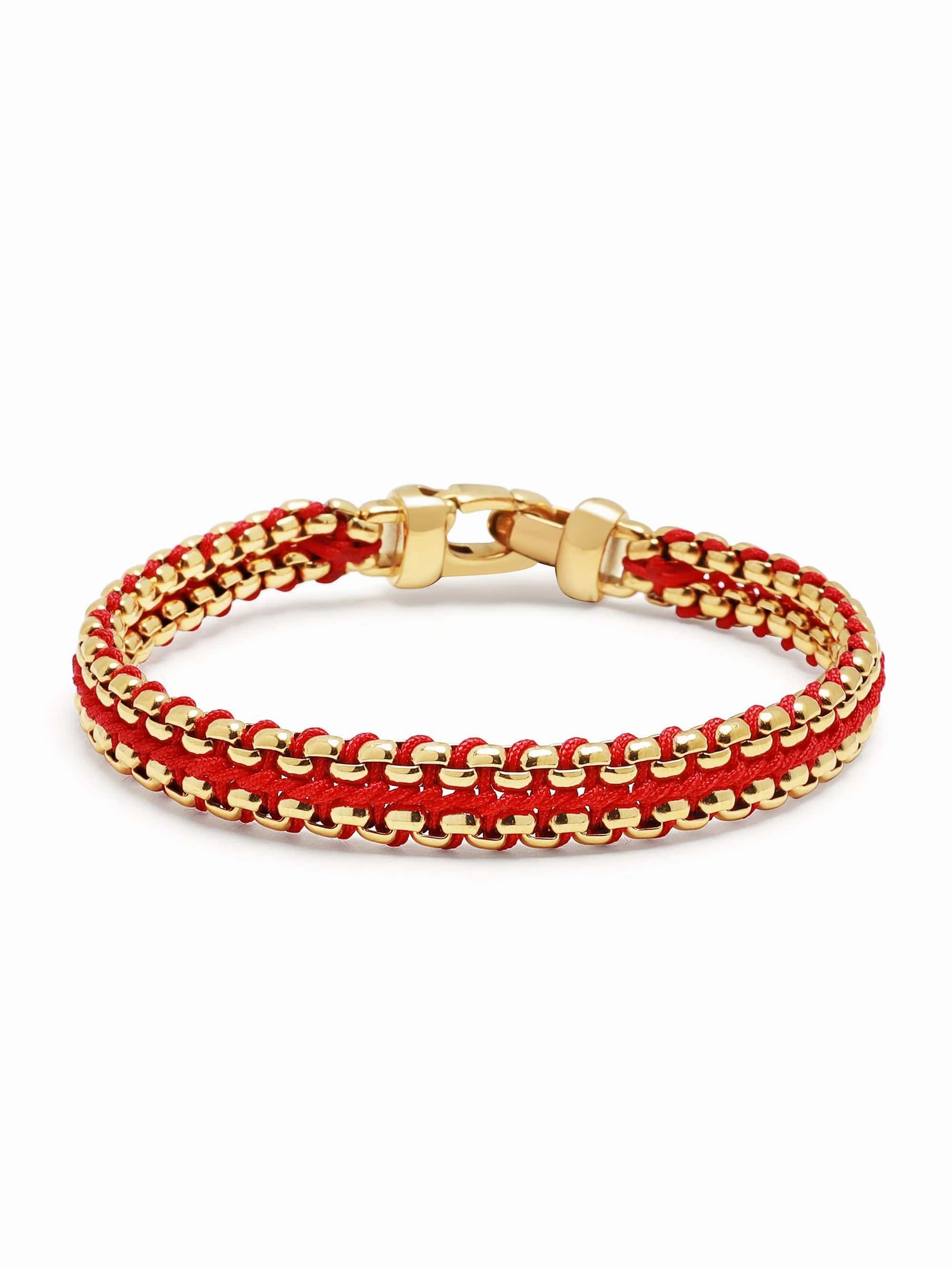 Red Woven Box Chain Bracelet in Gold