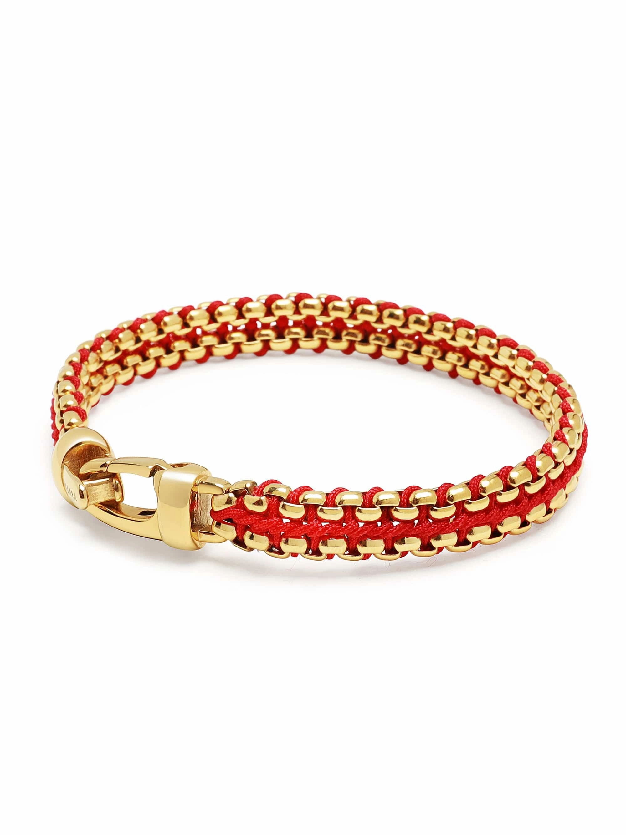 Red Woven Box Chain Bracelet in Gold