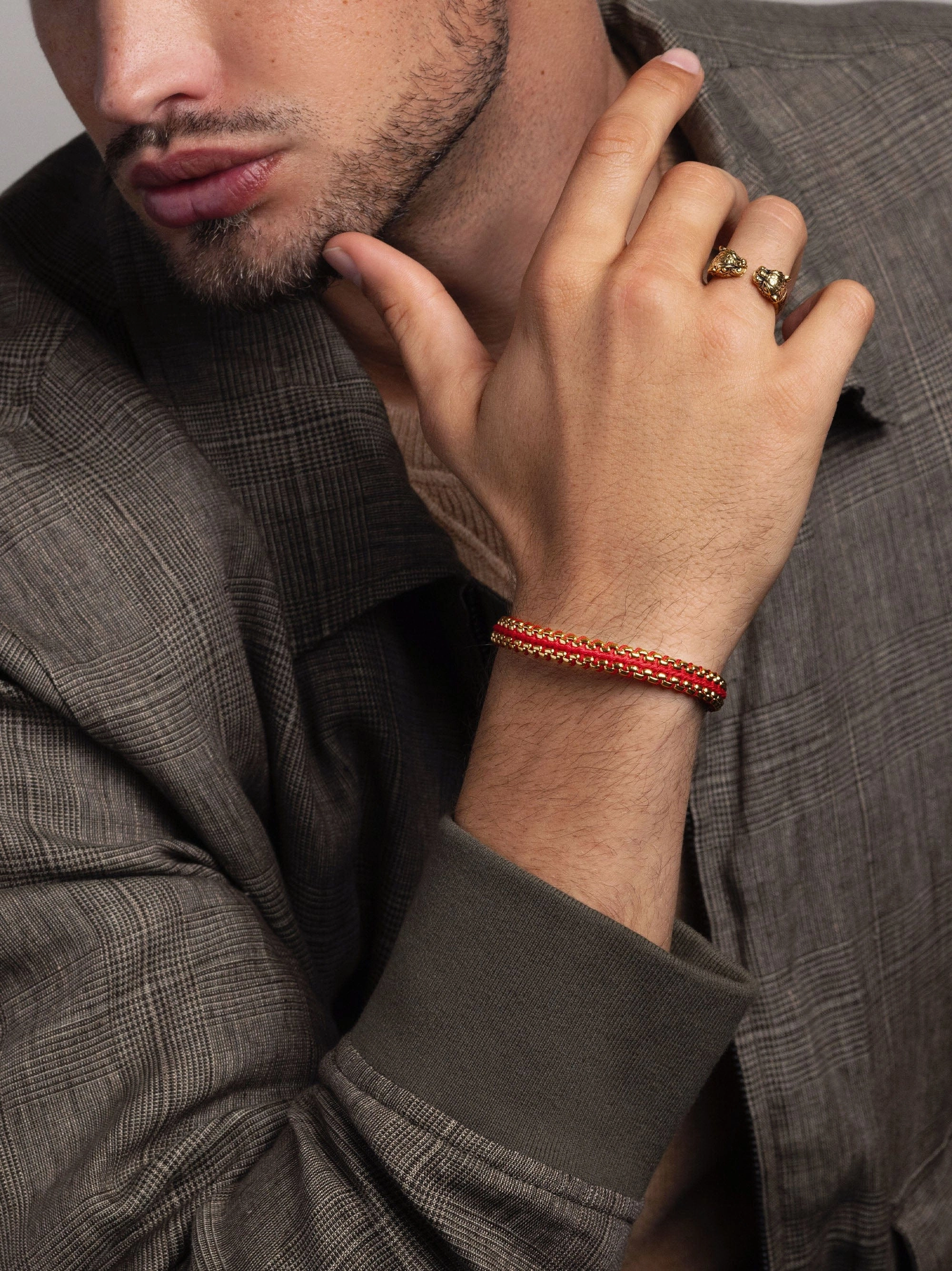 Red Woven Box Chain Bracelet in Gold