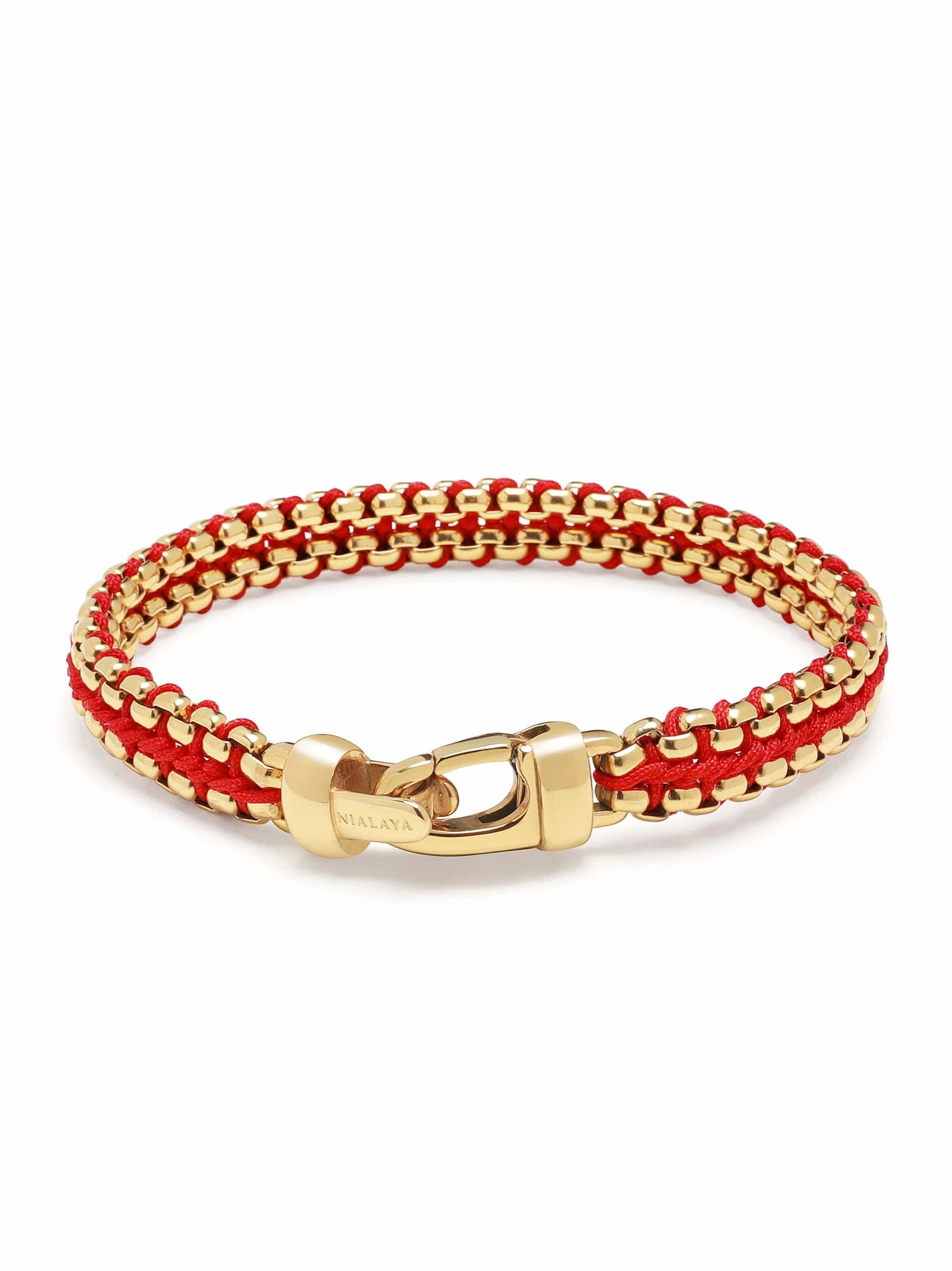 Red Woven Box Chain Bracelet in Gold