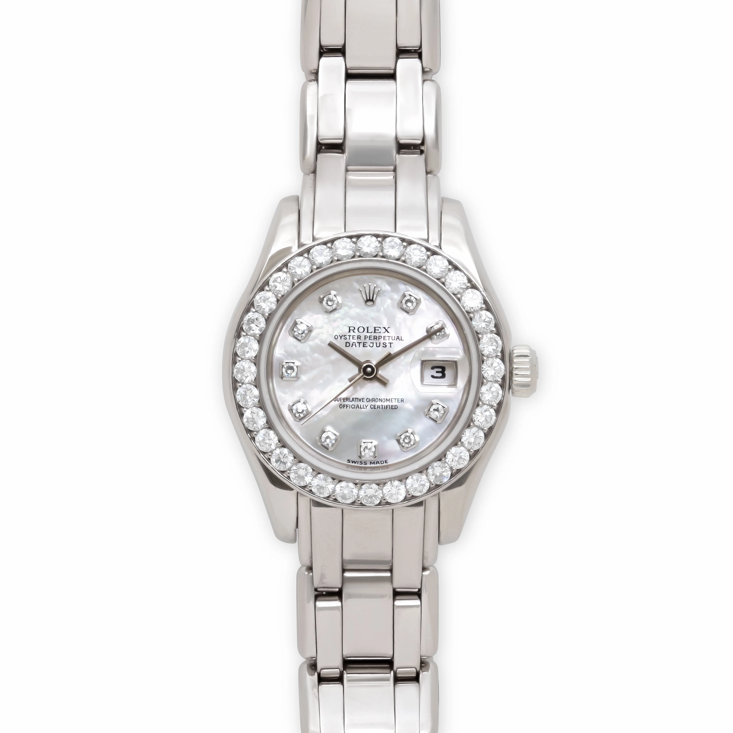 Rolex Lady-Datejust 'Pearlmaster' with Mother-of-Pearl Dial and Diamond Bezel in 18k White Gold, 29mm