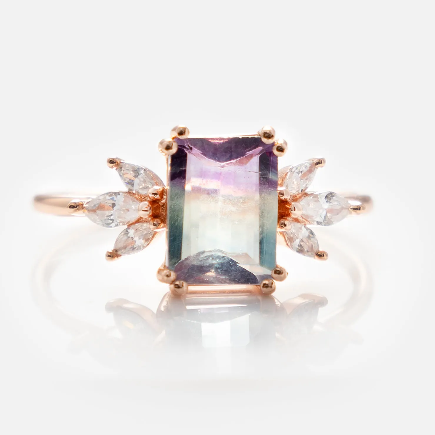 Rose Gold Fluorite Topaz Hazy Dream Ring