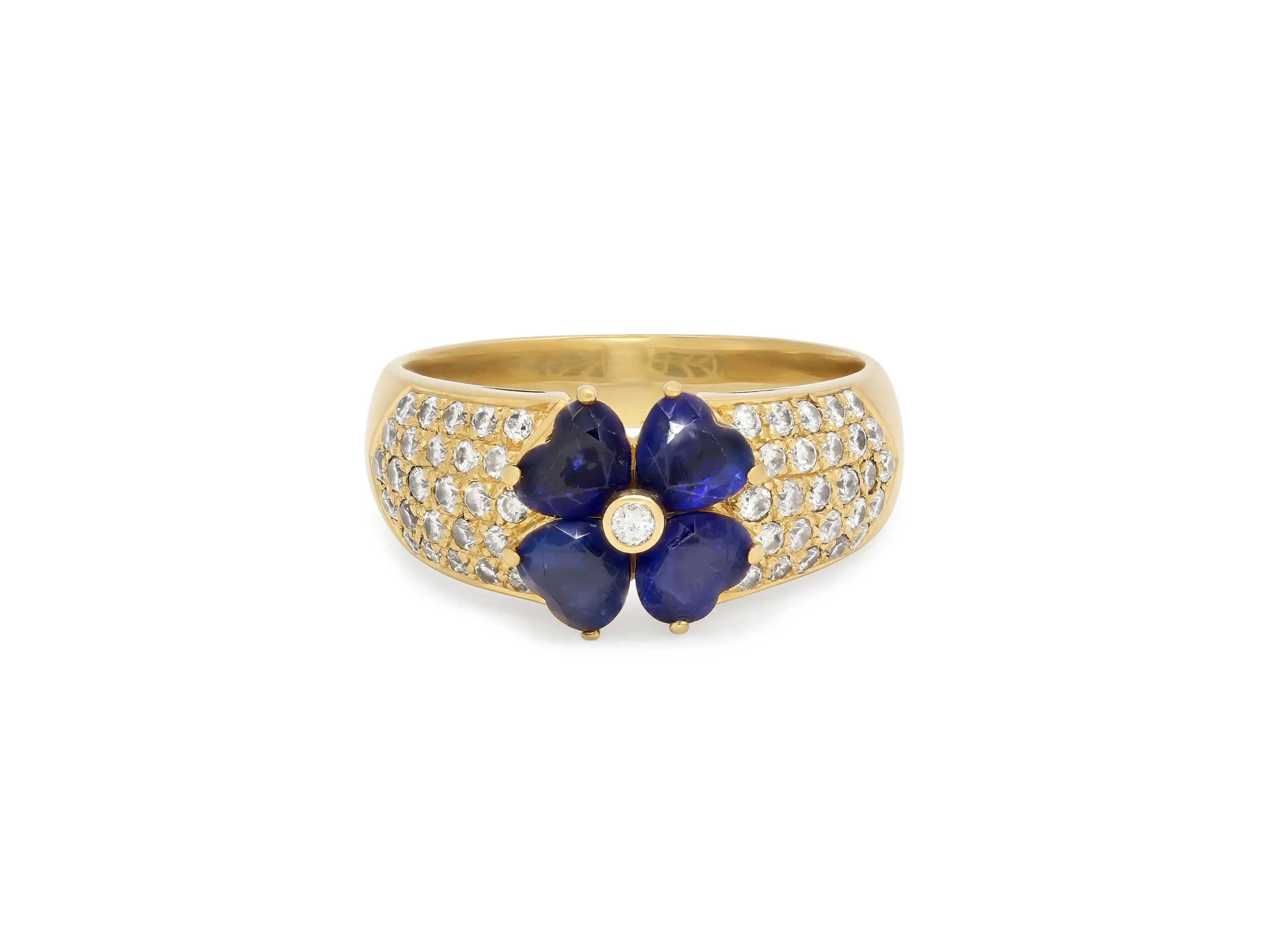 Sabbadini Sapphire and Diamond Clover Ring 18K Gold
