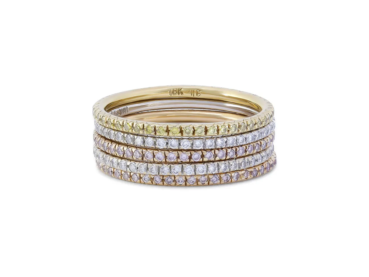 Set of Five Micro Pav Diamond Bands in 18K Gold, by Alan Friedman