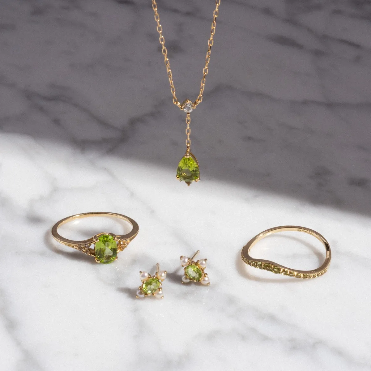 Solid Gold 2025 August Capsule Curved Peridot Stacking Ring