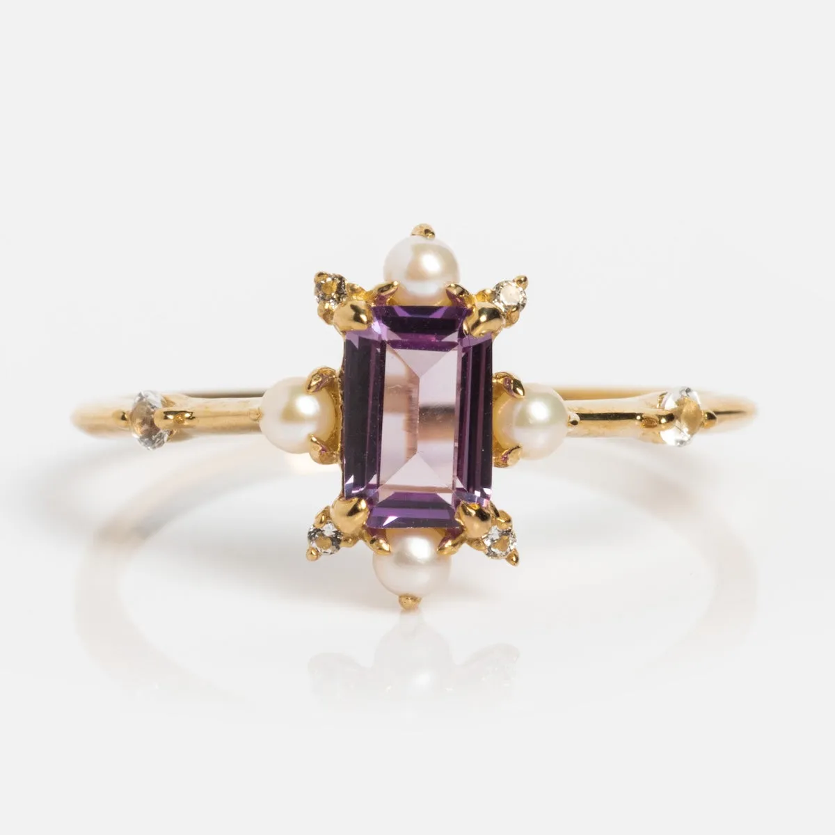 Solid Gold 2025 June Capsule Art Deco Alexandrite and Pearl Statement Ring