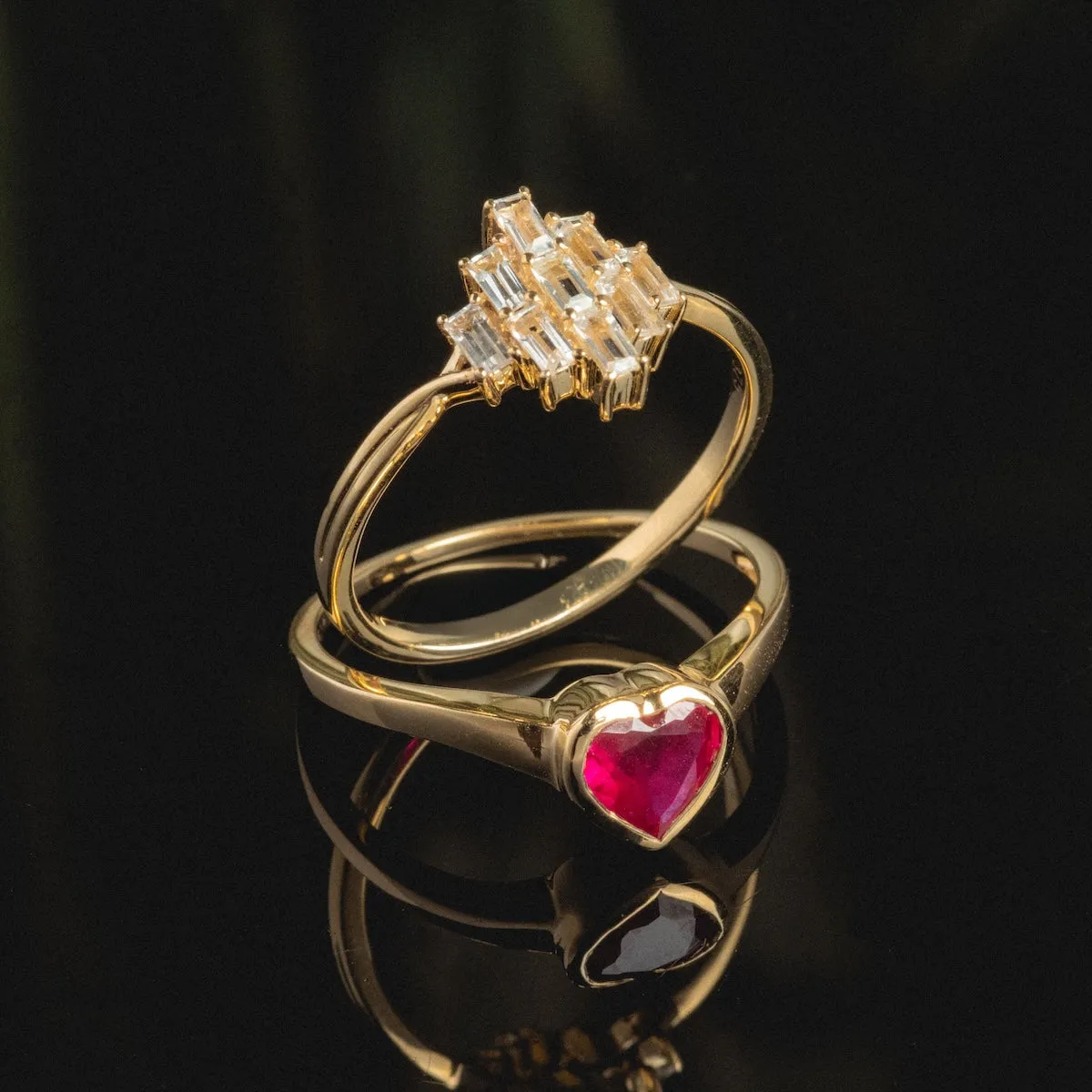 Solid Gold Bezel Set Ruby Heart Ring