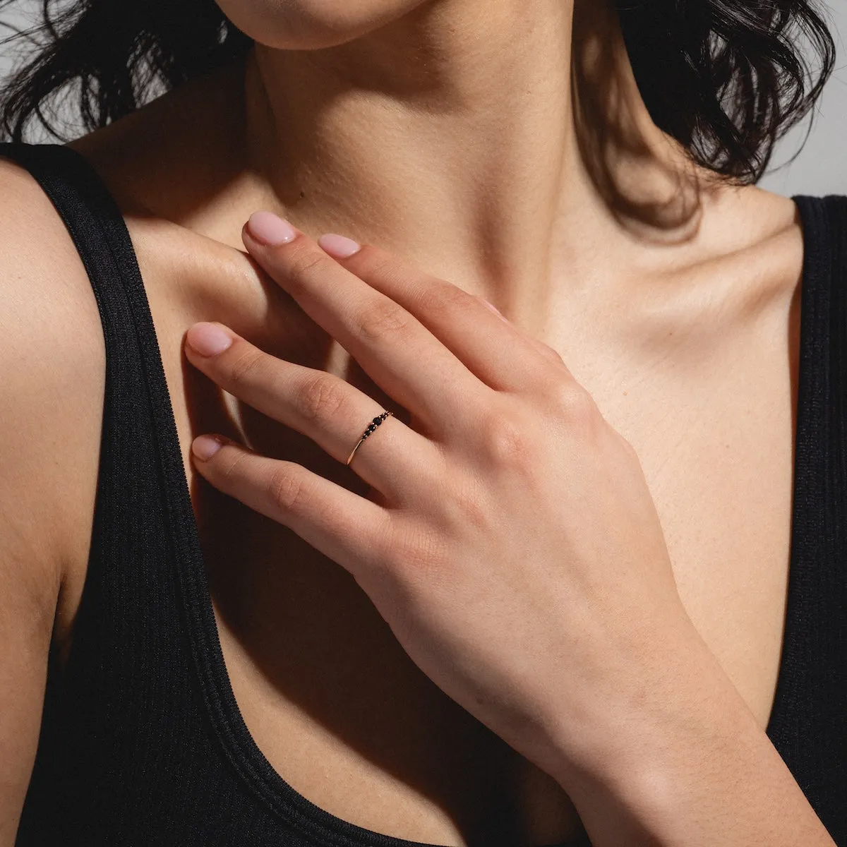 Solid Gold Black Agate Cascade Ring