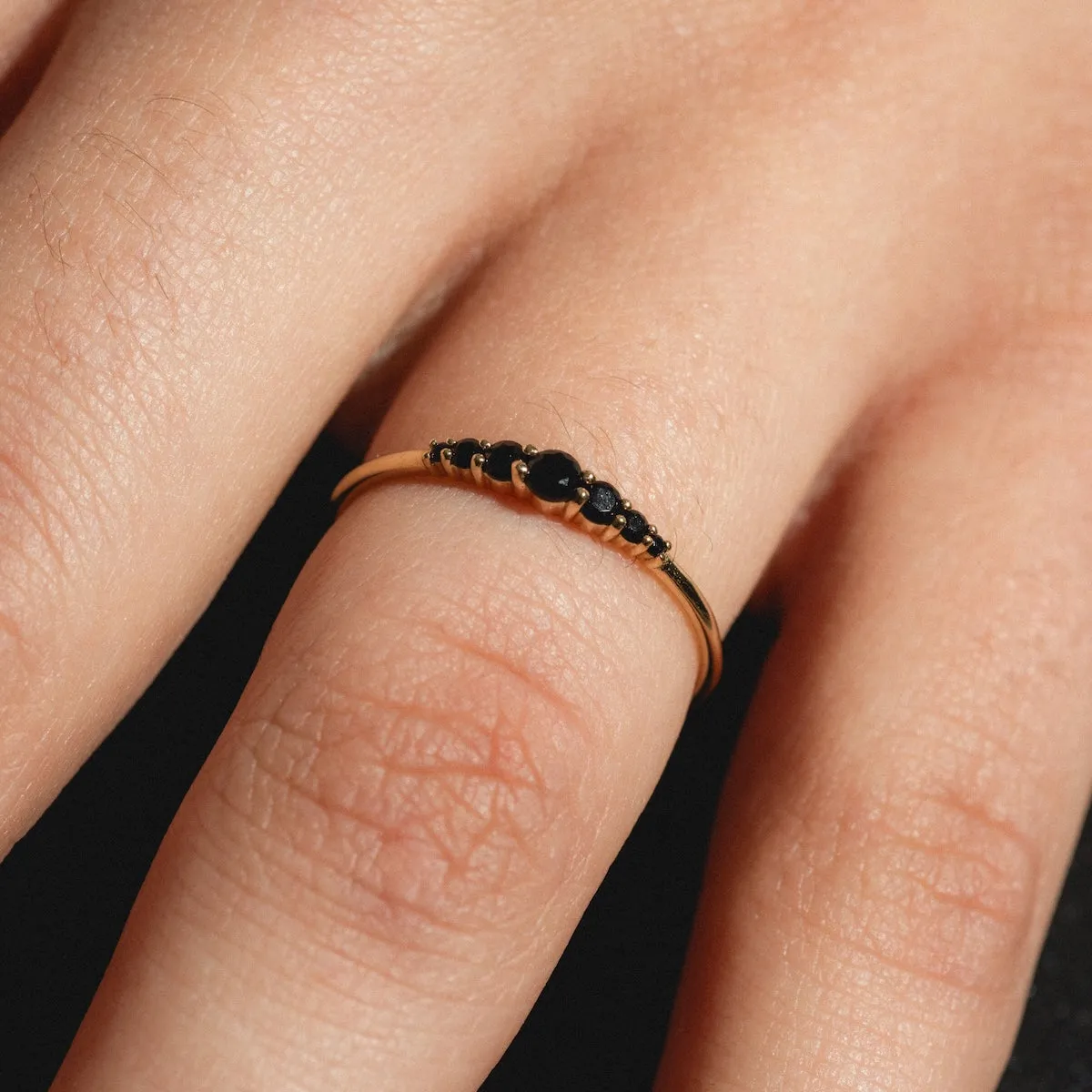 Solid Gold Black Agate Cascade Ring