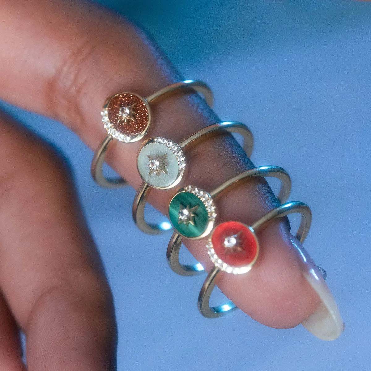 Solid Gold Crystal Crescent Moon Ring for Manifestation