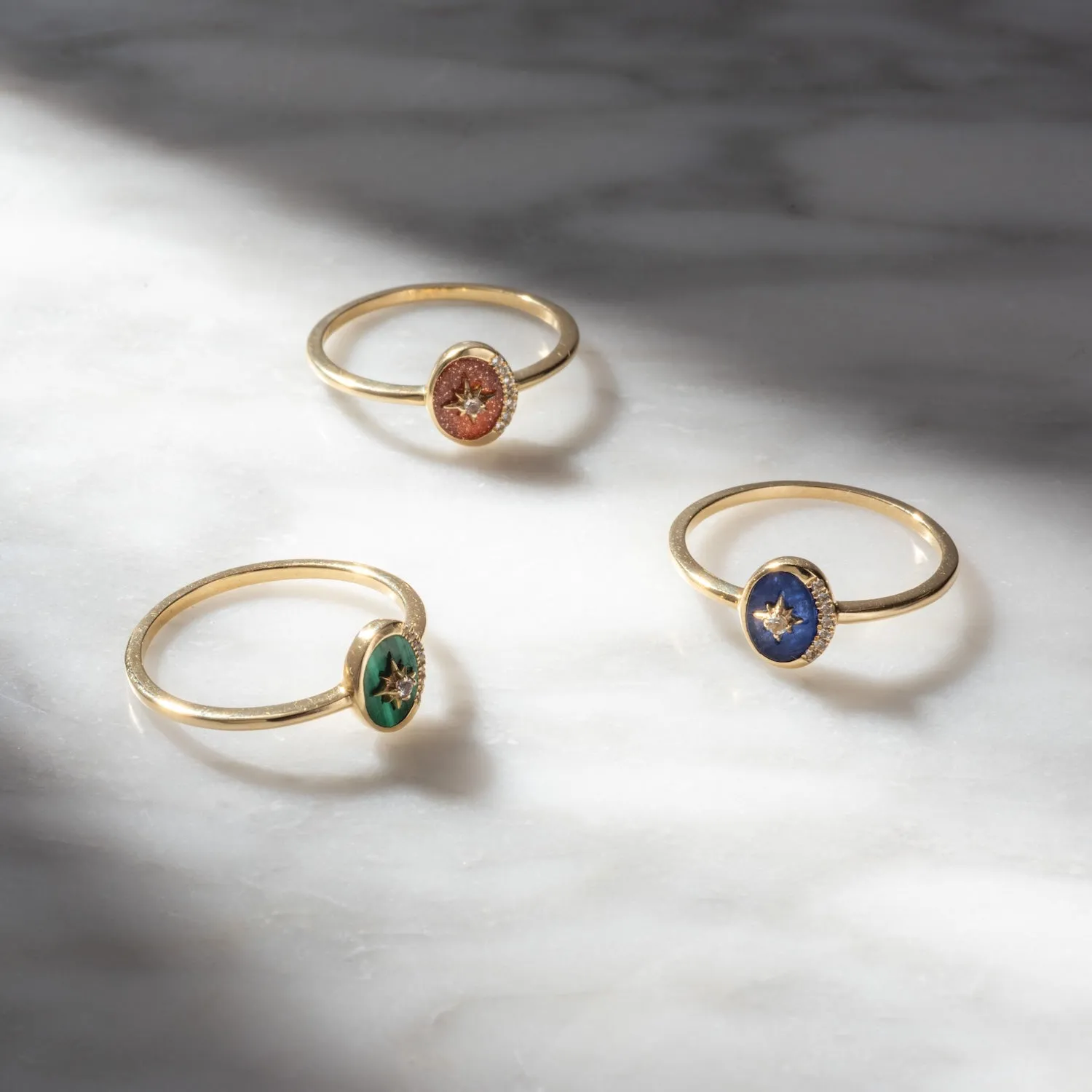 Solid Gold Crystal Crescent Moon Ring for Manifestation