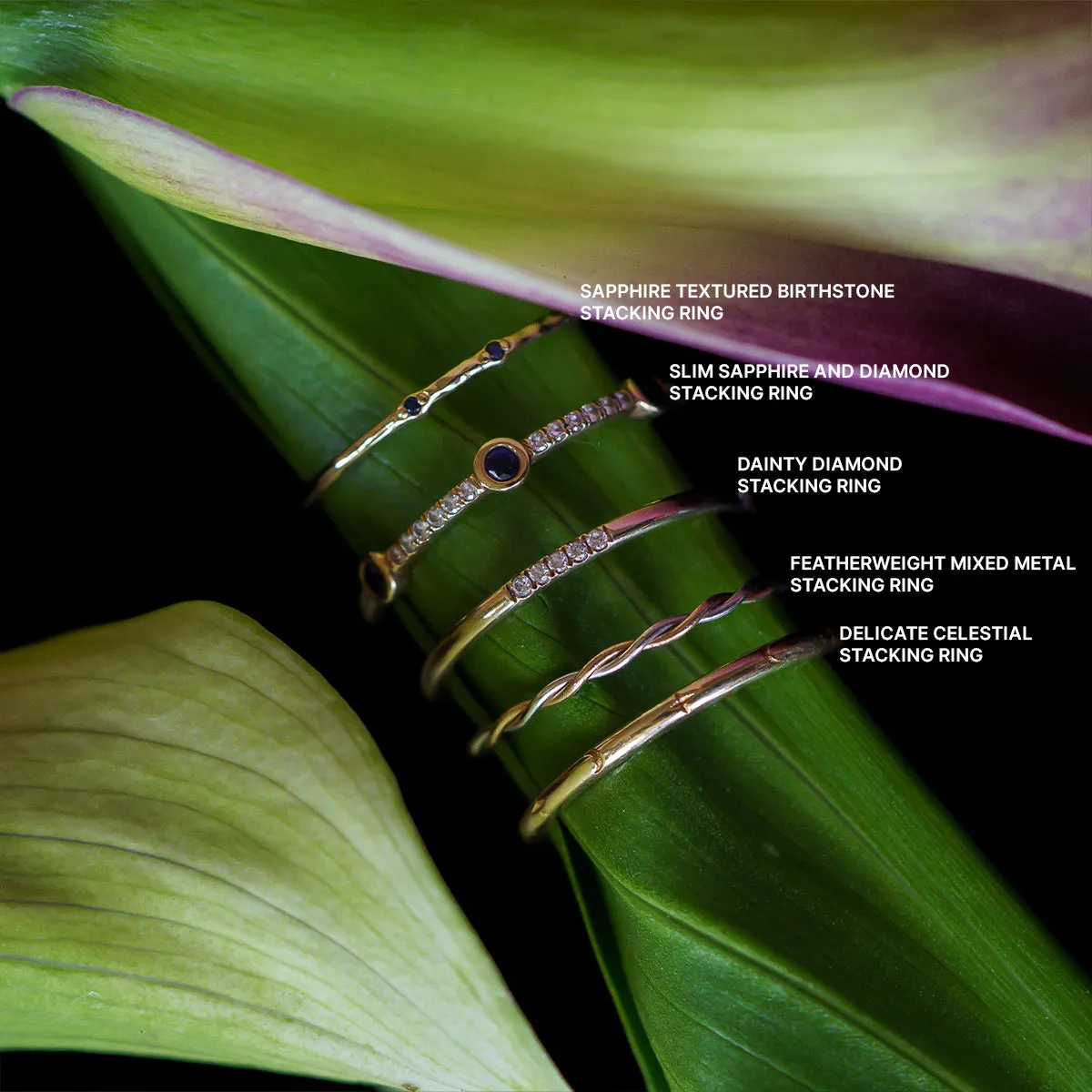 Solid Gold Dainty Diamond Stacking Ring