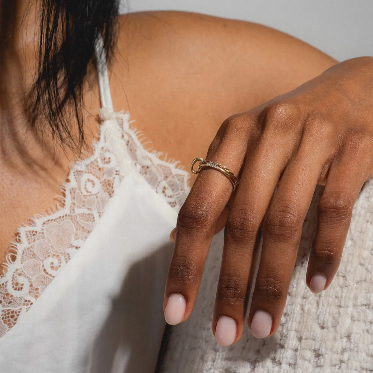 Solid Gold Dainty Diamond Stacking Ring