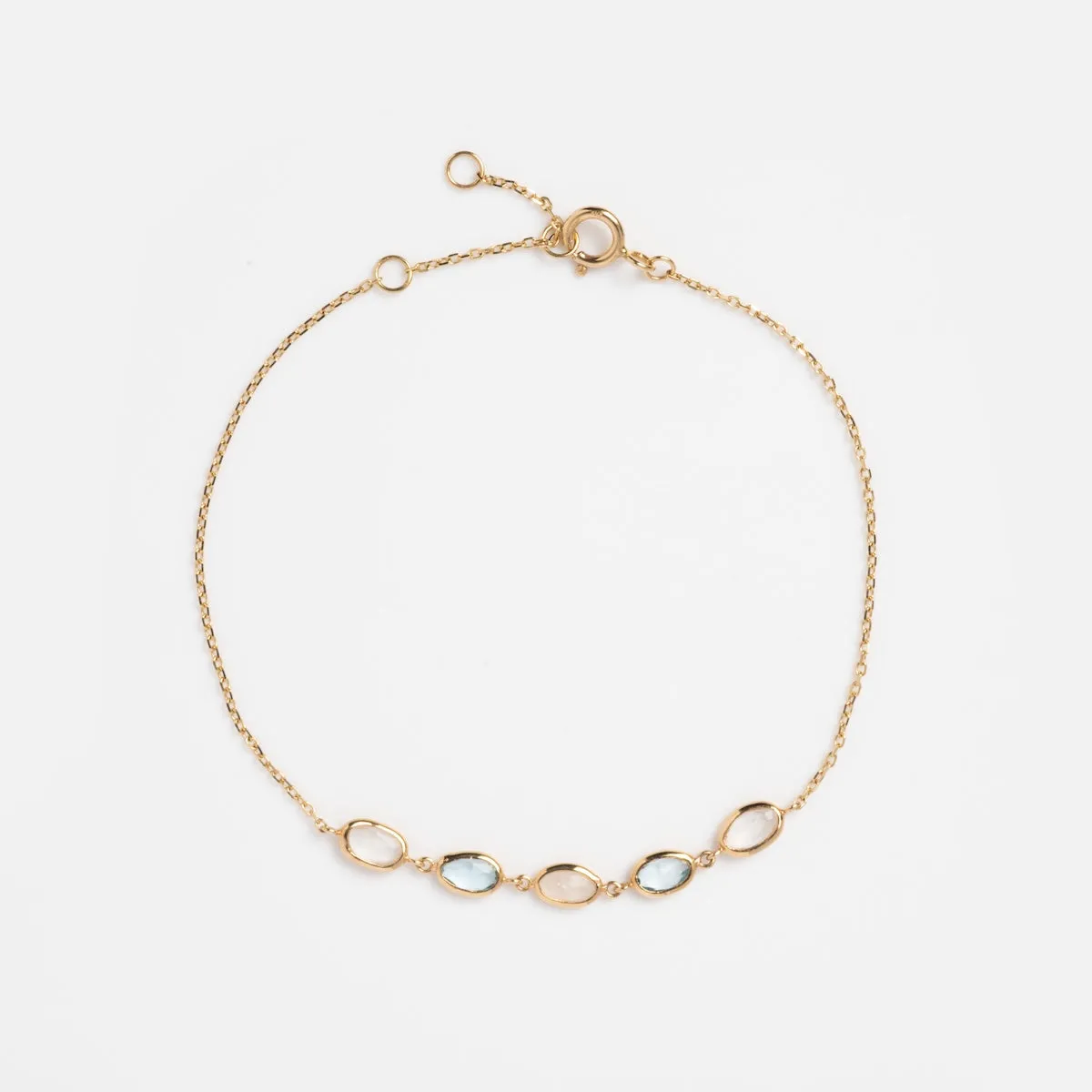 Solid Gold Daybreak Moonstone and Blue Topaz Bracelet