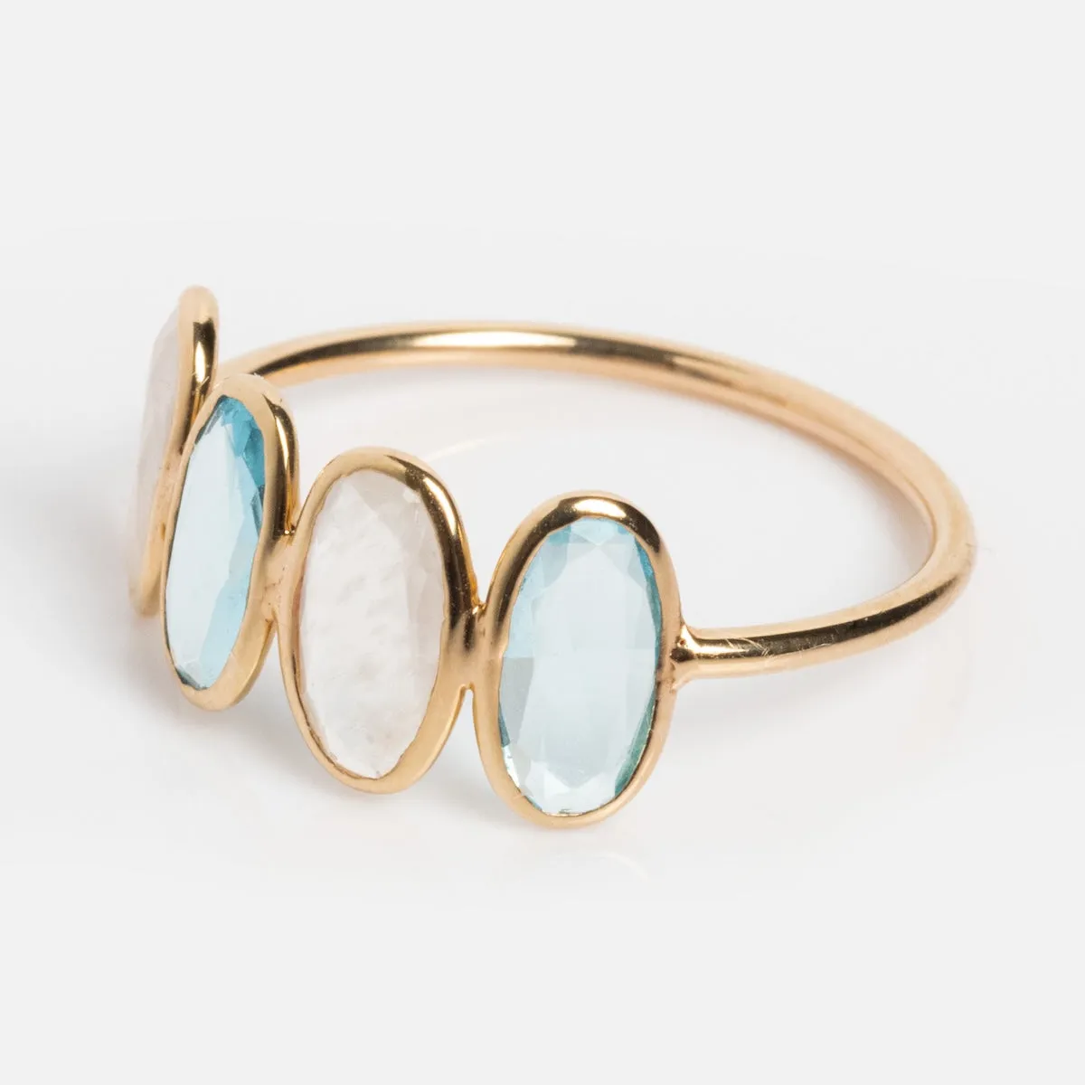 Solid Gold Daybreak Moonstone and Blue Topaz Ring